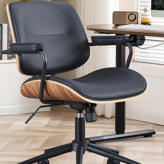 BERYTH Home Office Swivel Chair with Armrests Medieval Modern Office Chair 360° Rotatable Height Adjustable Desk Chair Makeup Chair for Office, Study, Bedroom Maximum Load 136 kg, Beige