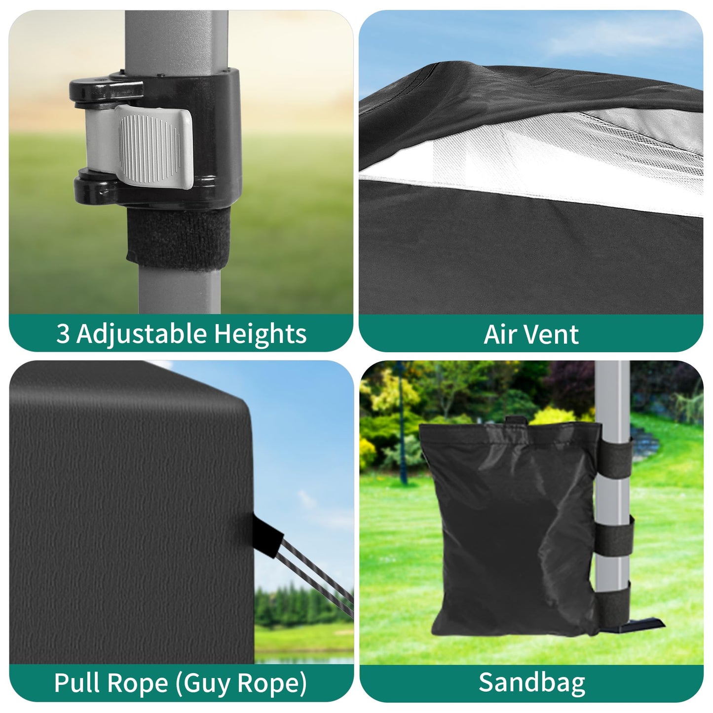 YITAHOME 3X3Meter wasserdichte Pavillon Faltpavillon, Faltbarer Stabil Pop up Pavillon Outdoor Anti-UV Gartenpavillon Höhenverstellbarfür Alle Jahreszeiten Für Märkte Pool Festival, Schwarz