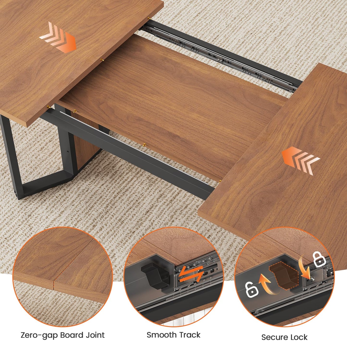 Itaar 5-Piece Dining Table Set for 4-6 People, 63" Extendable Kitchen Table and 4 Cushion Chairs, Dining Room Table with MDF Board & Metal Frame for Small Space, Easy Clean, Brown
