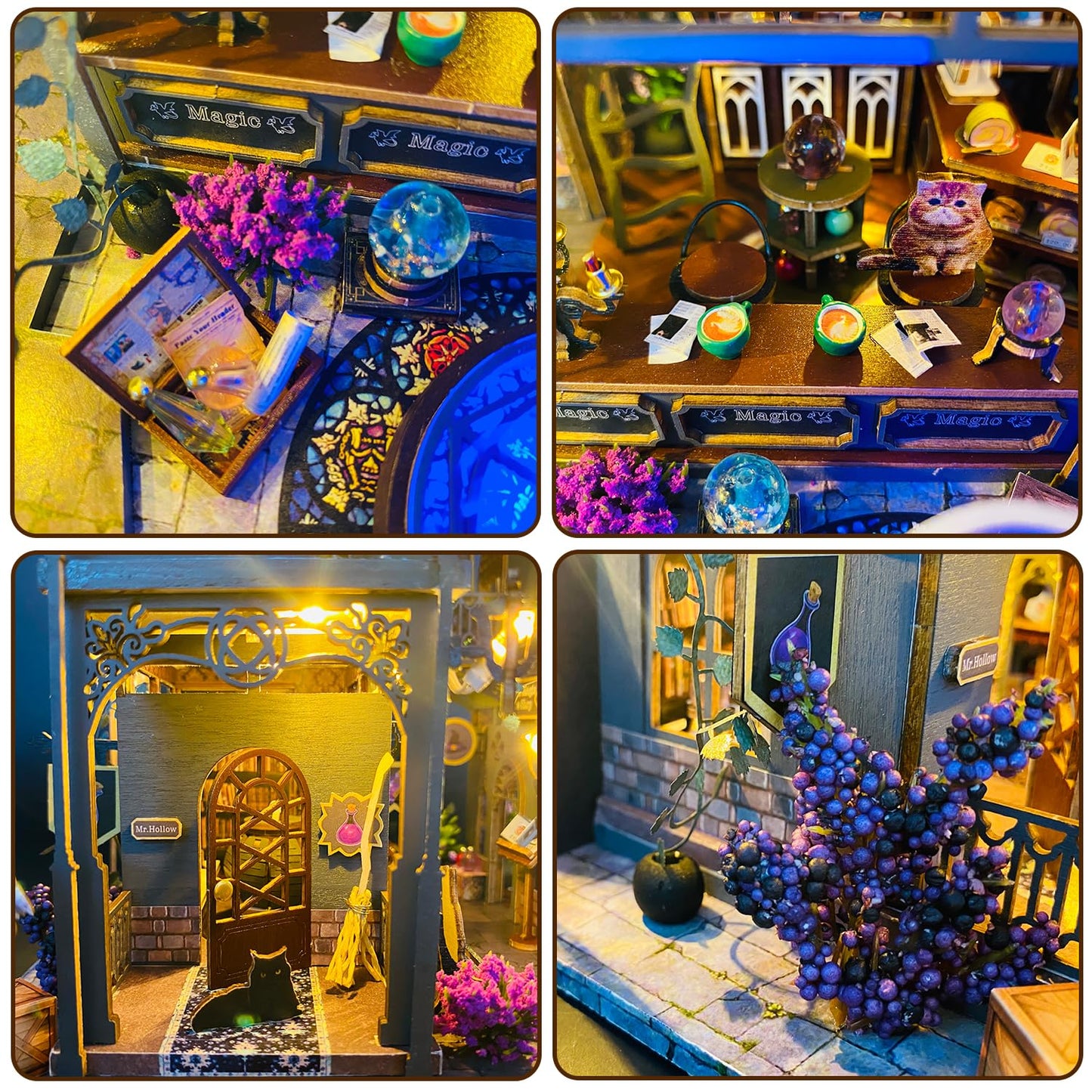 Mostop DIY Miniature Dollhouse Kit,Wooden Dollhouse Construction Kit,Miniature House Kit with LED Light und Bewegungen,Creative Room Idea for Children/Adults,Magic House,DIY Kits (Twilight Book City)