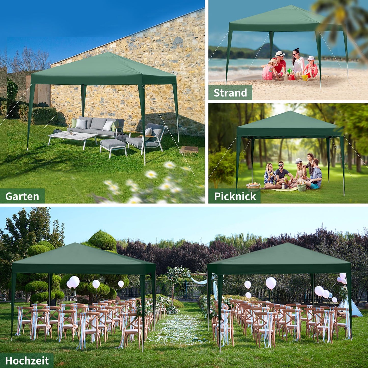 Gazebo 3 x 6 m, Folding Gazebo, Waterproof, Stable, Winterproof, UV Protection 50+, 420D Oxford, Foldable Height Adjustable, Party Tent, Garden Tent, for Garden, Camping, Outdoor, Black, 6