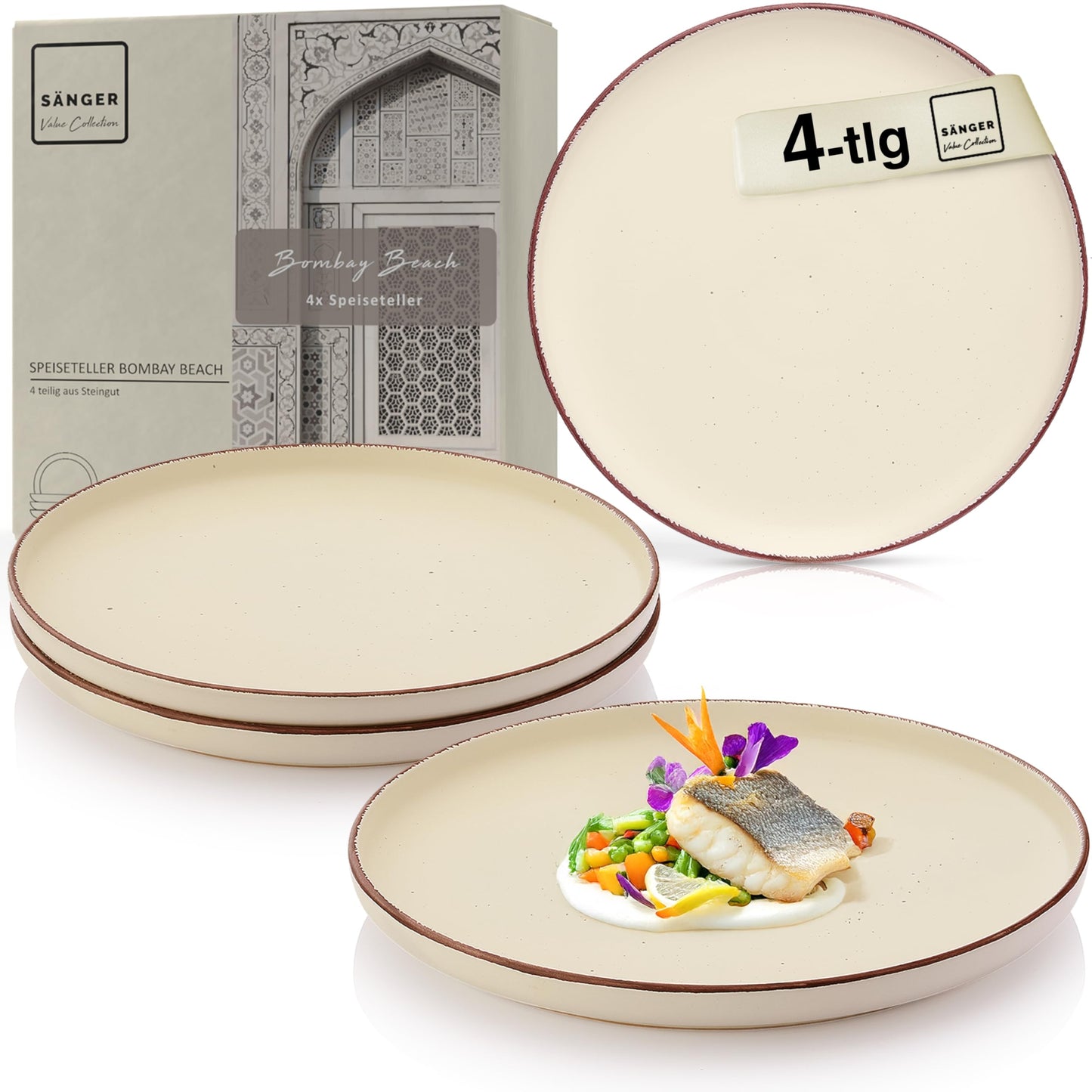 SÄNGER Bombay Seabed Crockery Service 20 Pieces, Stoneware Crockery for 4 People, 4 x Dinner Plates, 4 x Dessert Plates, 4 x Bowls, 4 x Pasta Plates, 4 x Coffee Mugs, Plate Set Colourful Value