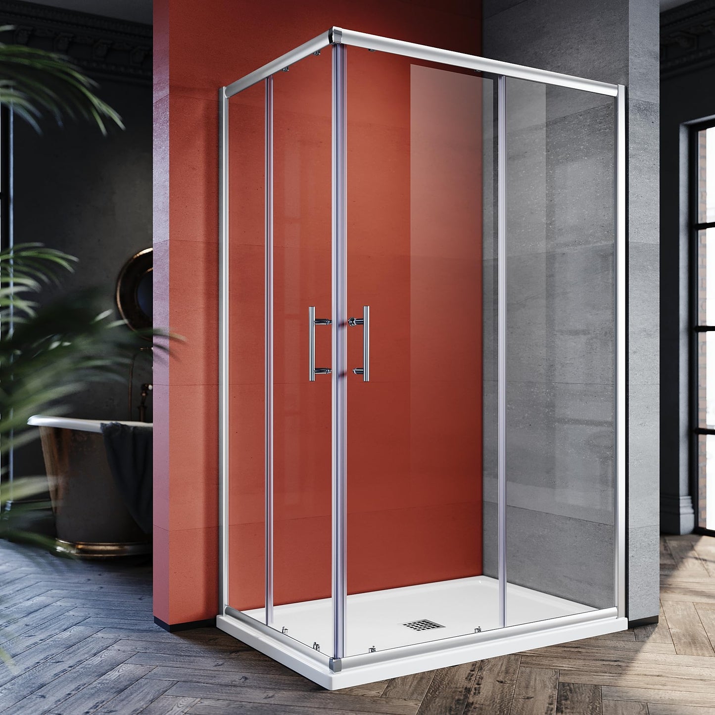 SONNI 80 x 80 cm Corner Entry Shower Cubicle without Shower Tray, Safety Glass Sliding Door Corner Shower Enclosure Shower Sliding Door Glass