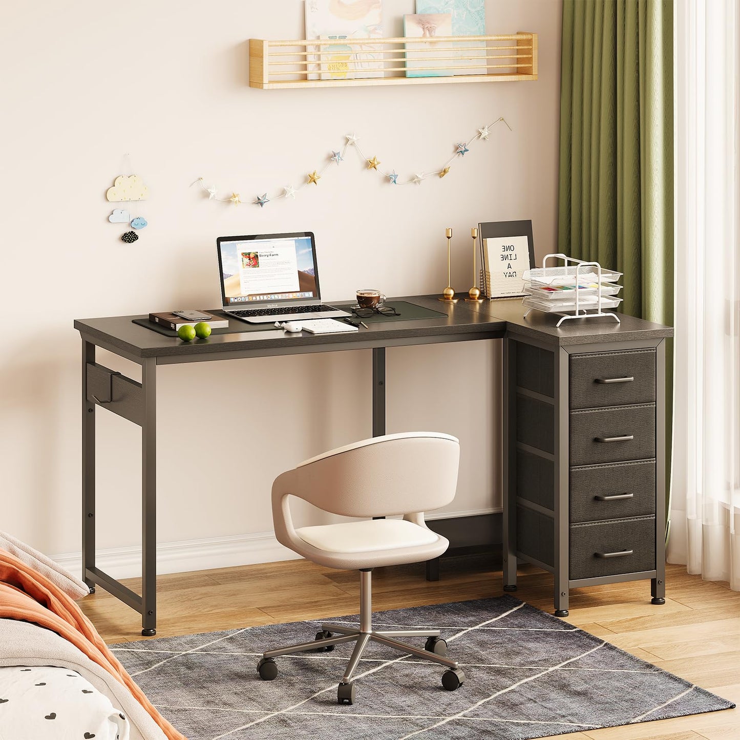 Coleshome Corner Desk, 100 x 70 cm, L Shape Desk with 4 Drawers, Reversible Computer Desk for Office, Study, Bedroom, White