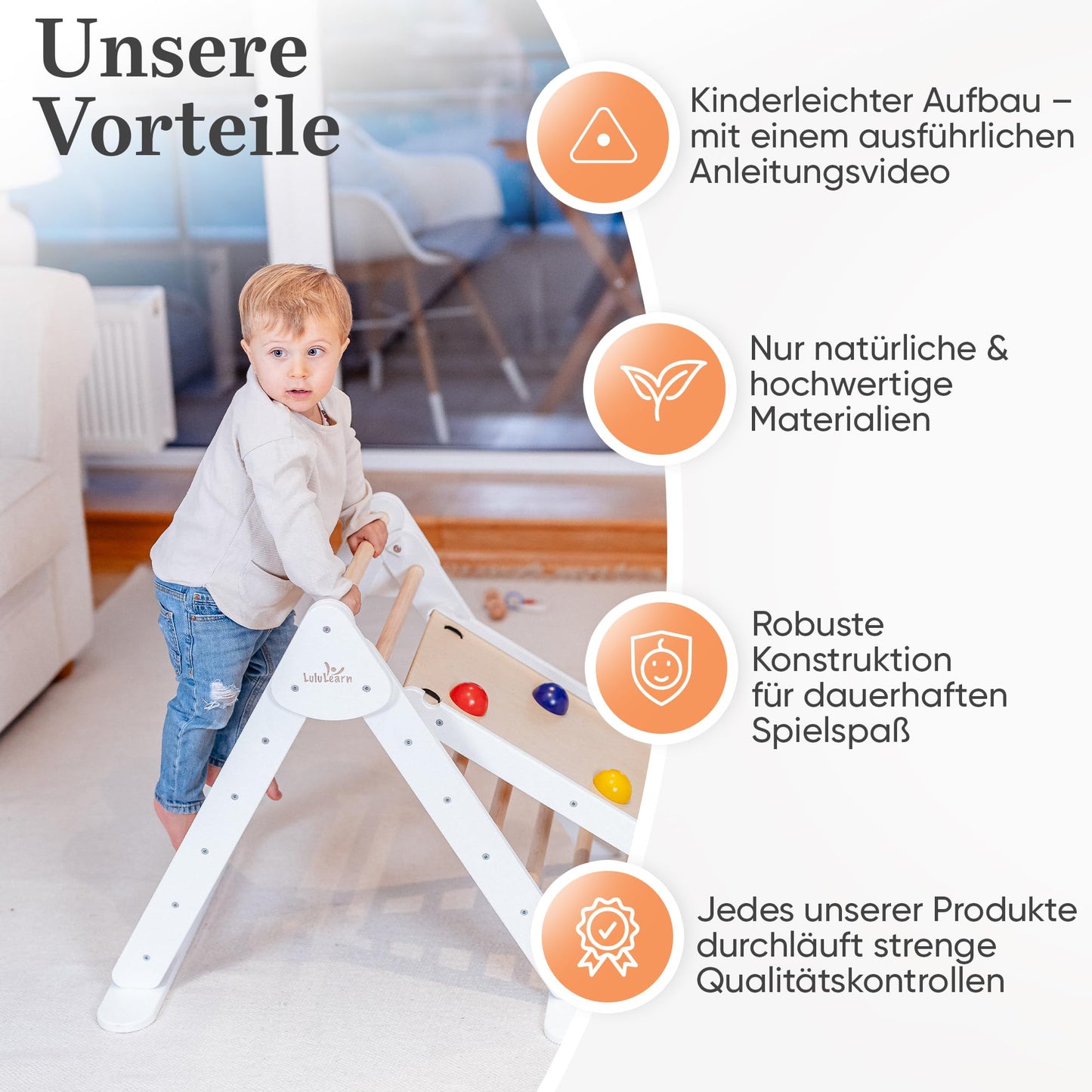 Lululearn® Climbing Triangle, Climbing Arch & Ramp [Foldable] Ideal for Indoor & Garden - Climbing Frame from 1 Year, Montessori Toy for Active Learning - Discover Now! (White)