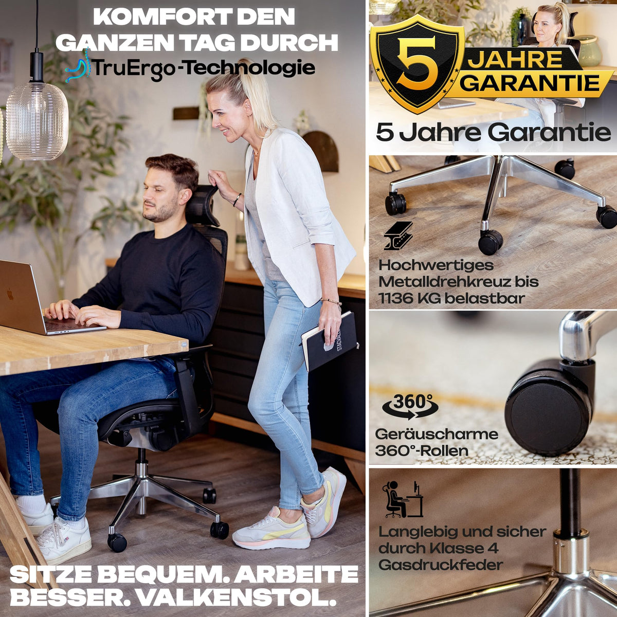 M2 Ergonomic Office Chair, Test Winner with Adjustable Armrest without Headrest for Maximum Freedom of Movement, Back-Friendly, Comfortable Desk Chair for Office and Home Office Chair