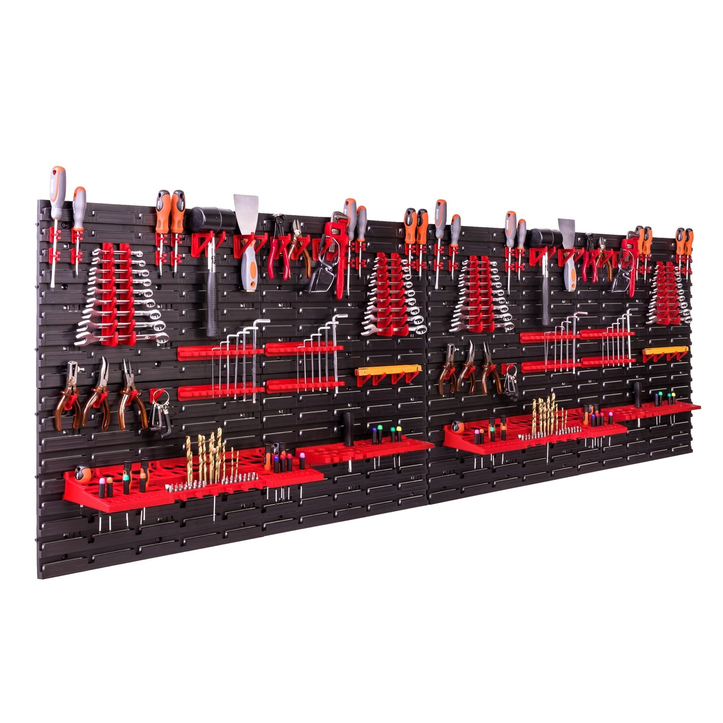 Storage System Wall Shelf 230 x 78 cm, Tool Holders, 46 Pieces Stacking Boxes, Storage Shelves, Storage Boxes, Extra-Strong Wall Shelves, Expandable Workshop Shelving, Workshop Shelves