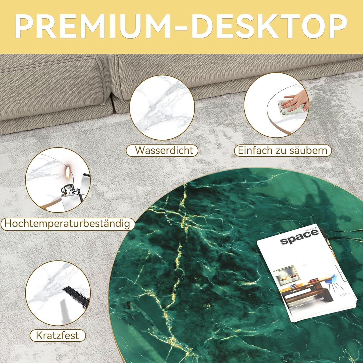 Coffee Table Side Table Round Black Green Living Room Table Sofa Table for Living Room Garden Balcony Bedroom Table Round Modern Plant Table Outdoor with Marble Pattern