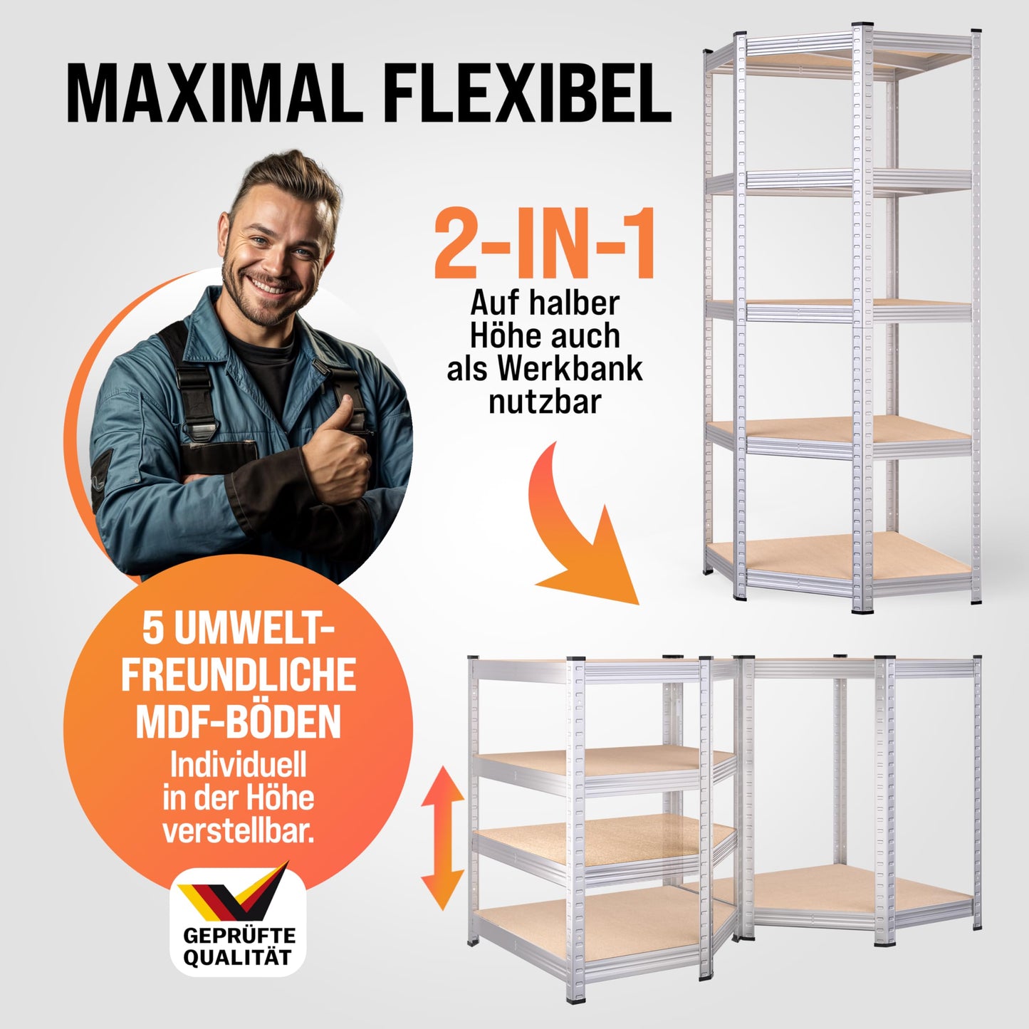 Monzana XL Heavy Duty Shelving 2625 kg, 15 MDF Panels, Storage Shelf / Basement Shelf / Workshop Shelving / Shelving Unit, Set of 3