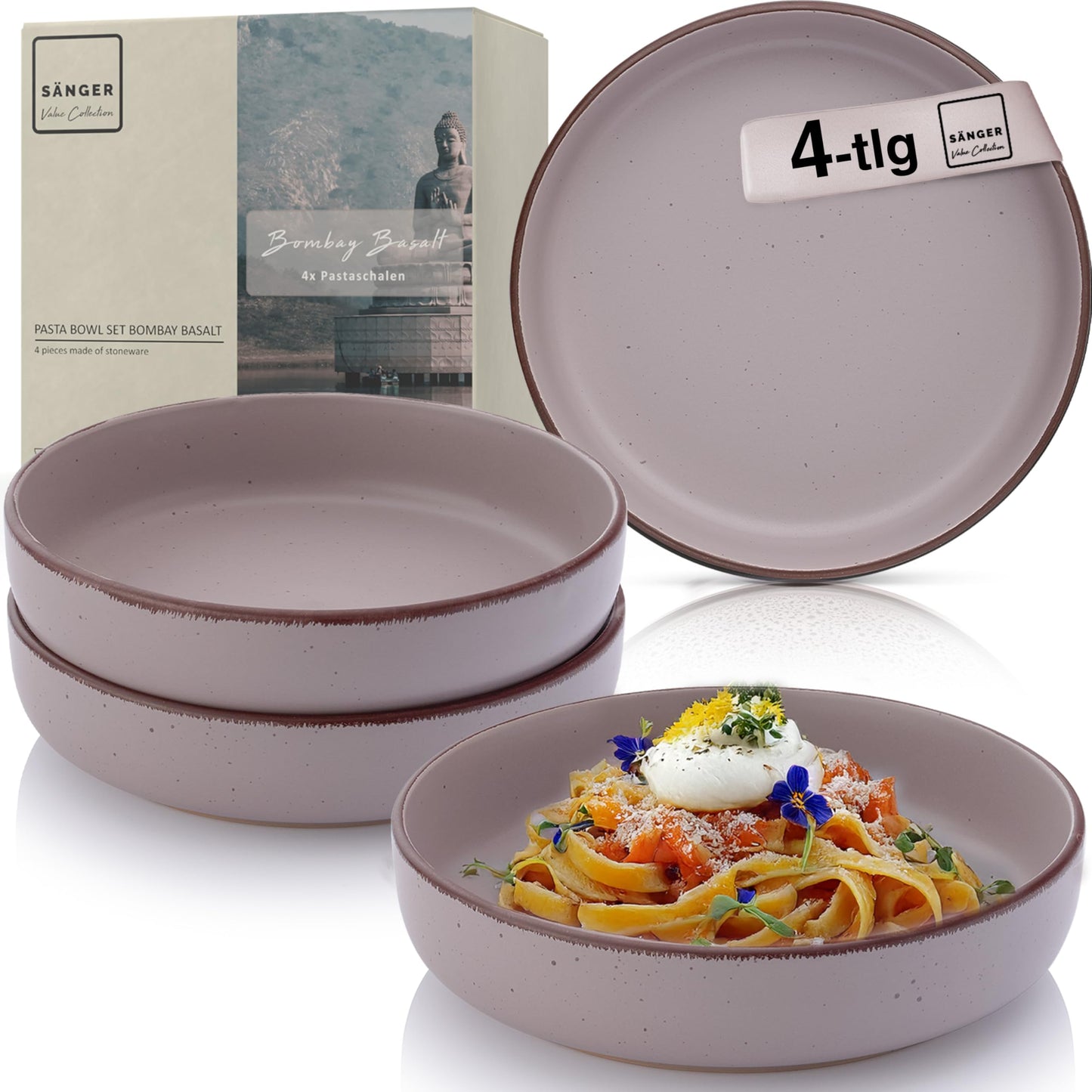 SÄNGER Bombay Seabed Crockery Service 20 Pieces, Stoneware Crockery for 4 People, 4 x Dinner Plates, 4 x Dessert Plates, 4 x Bowls, 4 x Pasta Plates, 4 x Coffee Mugs, Plate Set Colourful Value