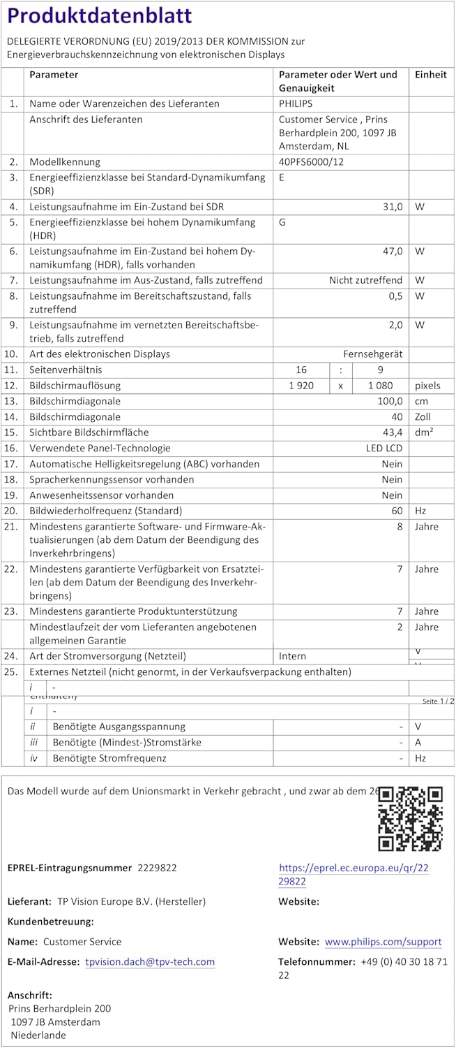 Philips 40PFS6000 HD LED Smart TV - 40 Zoll Display mit Pixel Plus, Titan OS Plattform Und Dolby Digital Sound - Funktioniert Mit Alexa Und Google Sprachassistent
