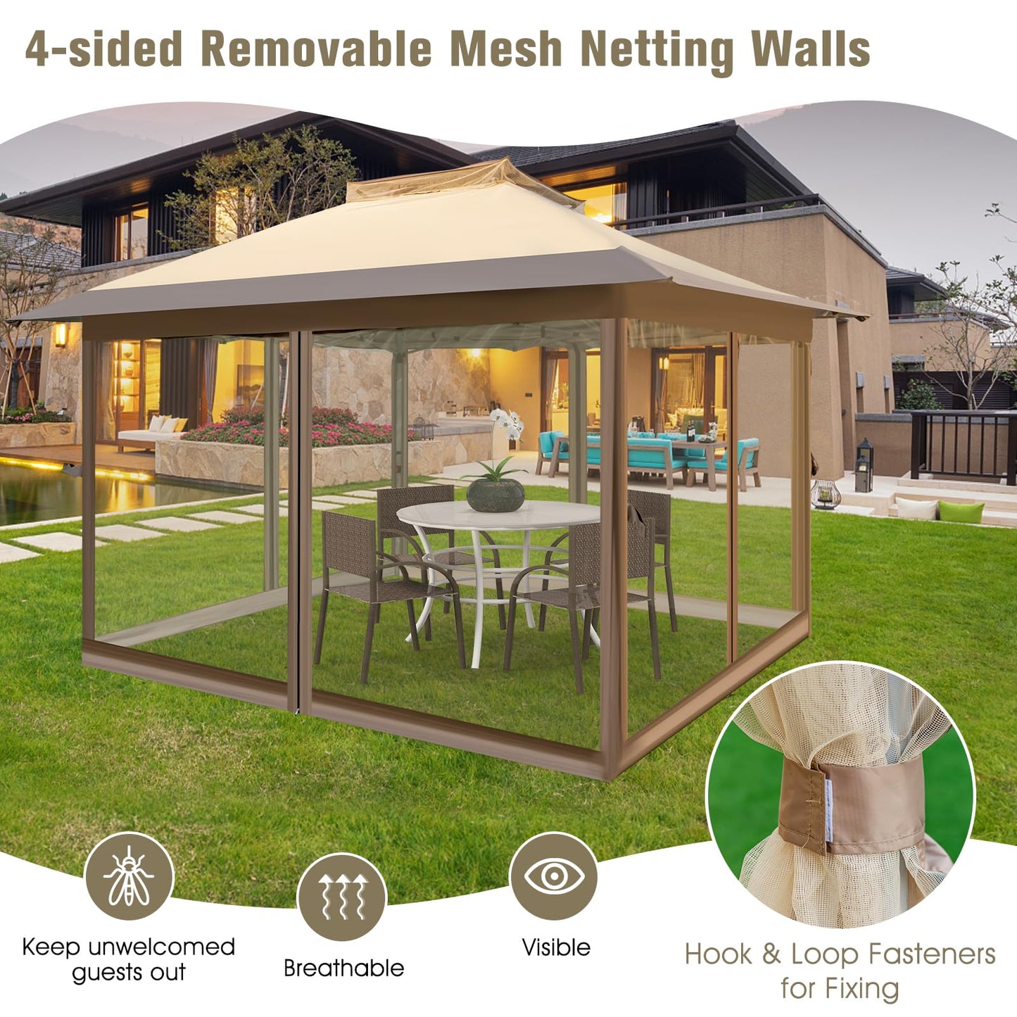 COSTWAY Folding Gazebo 4 x 4 m, Pop Up Gazebo with Wheels and Carry Bag, Waterproof, UV Protection 50+, Party Tent, Garden Gazebo for Garden, Party, Wedding and Festival