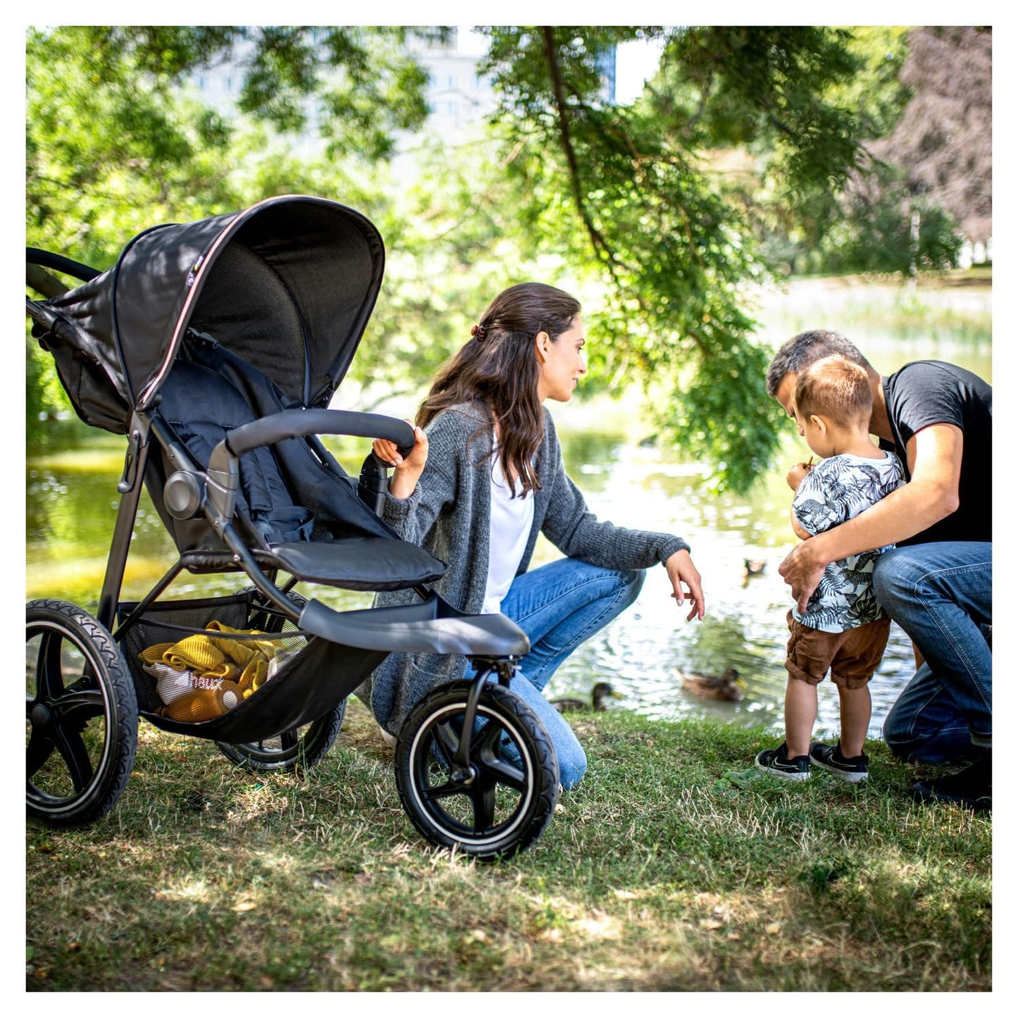 hauck Runner 2, Black - Robust All Terrain Pushchair with Raincover, XL Pneumatic Air Wheels, UPF 50+, Reclining Backrest from Birth up to 22 kg, Height-Adjustable Handle, XL Mesh Window