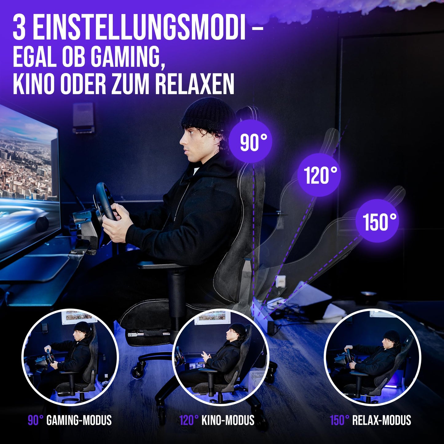 ELITESEATS Ergonomic Gaming Chair [Test Winner] Scratch-Free Wheels Breathable 4D Armrests with Footrest Ergonomic Gaming Chair Fabric 150 kg Load Capacity Gaming Chair Gaming Chair
