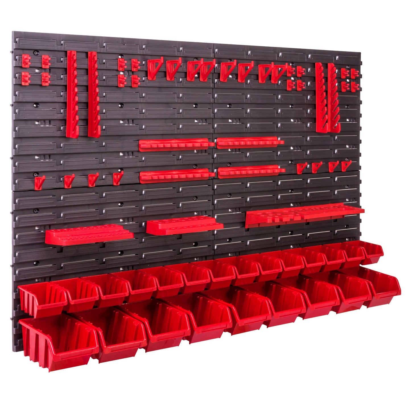 Storage System Wall Shelf 115 x 78 cm, Tool Holders, 23 Pieces Stacking Boxes Storage Boxes Extra Strong Wall Shelves Expandable Workshop Shelving Workshop Shelf