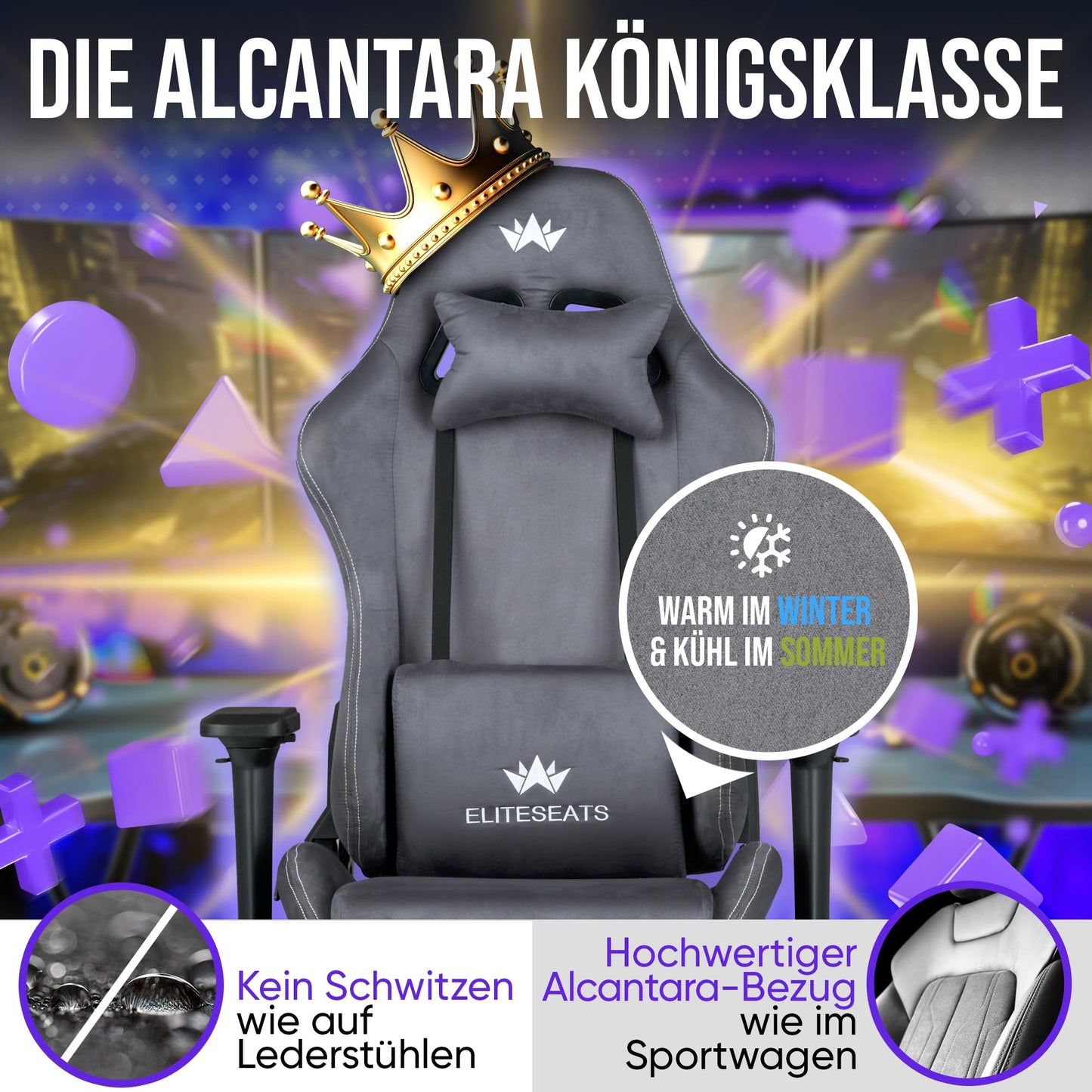 ELITESEATS Ergonomic Gaming Chair [Test Winner] Scratch-Free Wheels Breathable 4D Armrests with Footrest Ergonomic Gaming Chair Fabric 150 kg Load Capacity Gaming Chair Gaming Chair