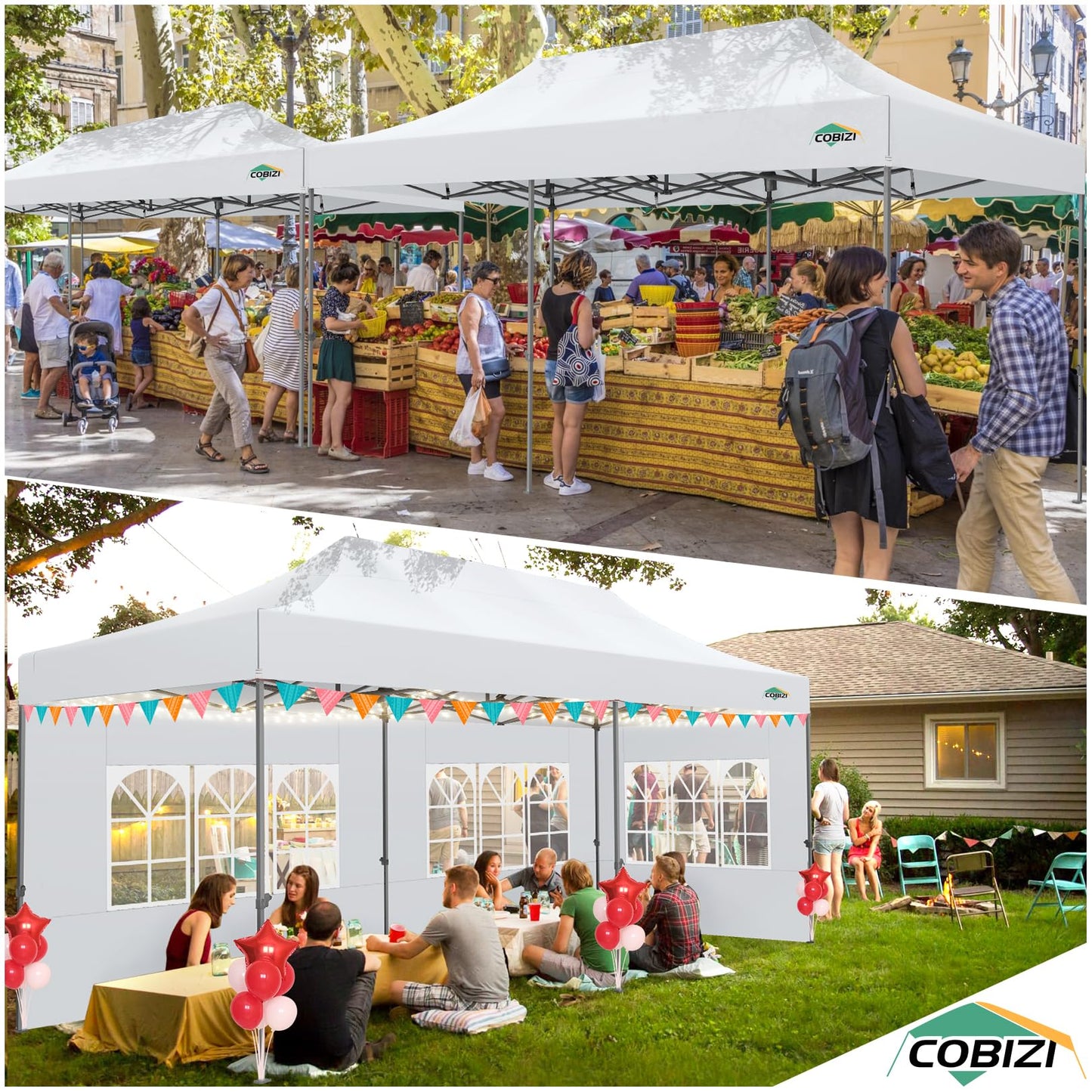 COBIZI Pavillon Faltpavillon 3x3 wasserdicht stabil Winterfest,Outdoor faltbar partyzelt，gartenpavillon mit 4 Seitenteilen und 4 Sandsack und Laufradtasche, Schwarz