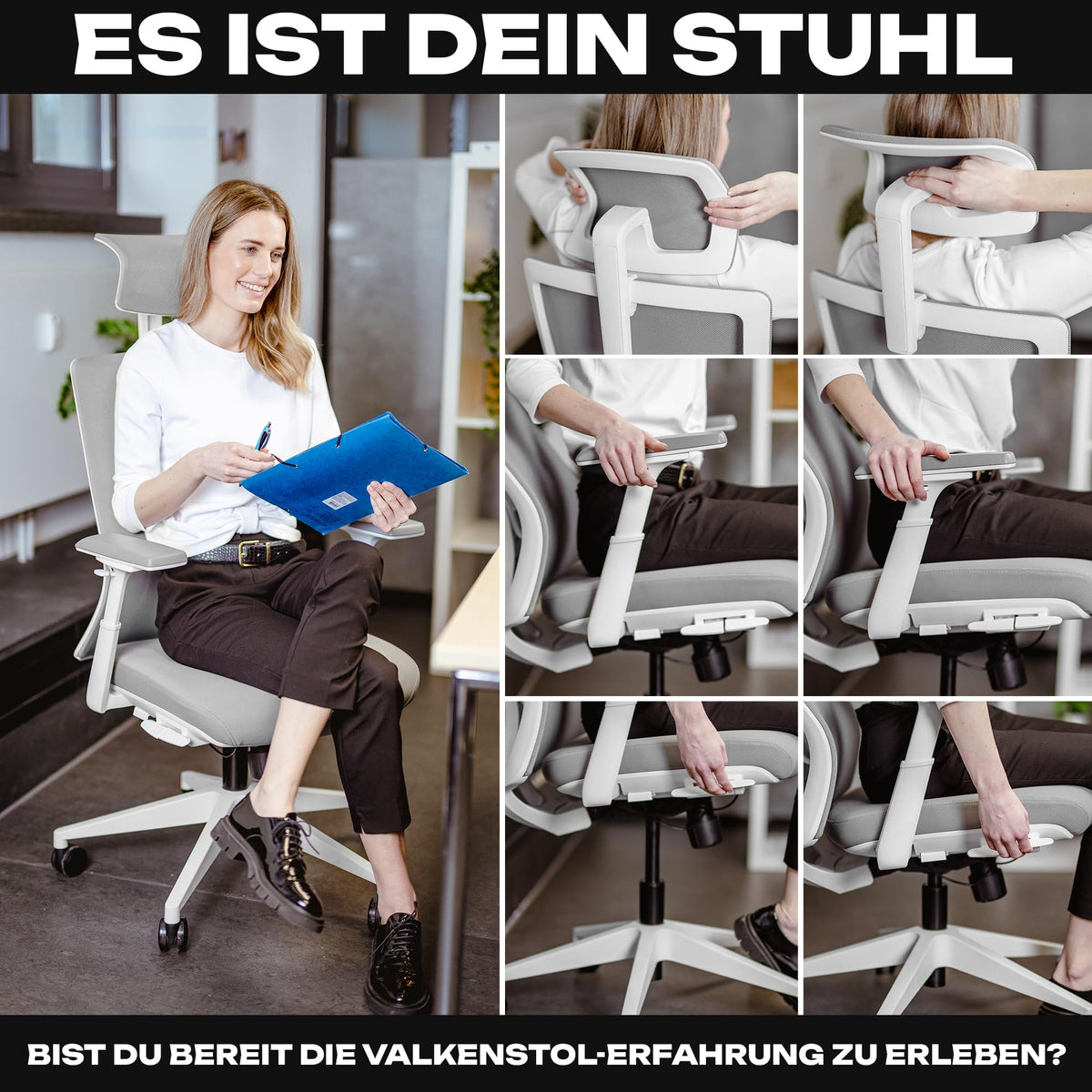 M2 Ergonomic Office Chair, Test Winner with Adjustable Armrest without Headrest for Maximum Freedom of Movement, Back-Friendly, Comfortable Desk Chair for Office and Home Office Chair