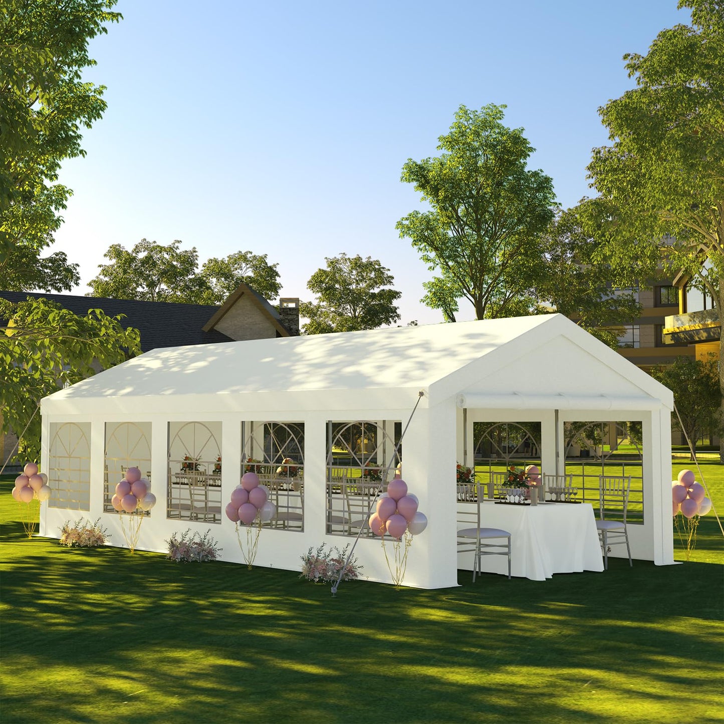 JUMMICO Gazebo Party Tent 4 x 6 Waterproof Stable Garden Tent UV Protection 50+ Tent 170 g PE Tarpaulin Marquee Beer Tent Garden Gazebo for Garden, Party, Festival, Wedding, White