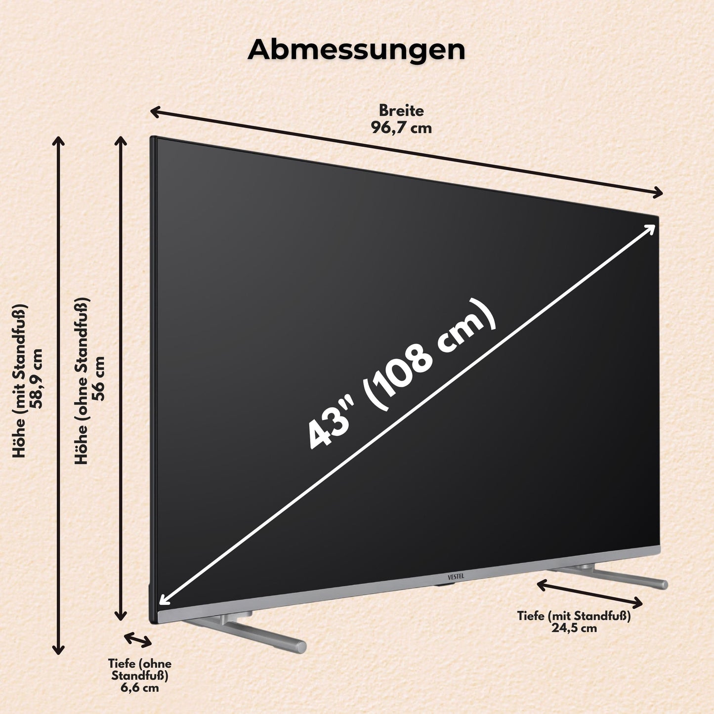Vestel Fernseher 50 Zoll Smart TV Powered by TiVo, 4K UHD Fernseher mit Dolby Vision HDR, Dolby Atmos und integriertem Triple-Tuner, LED TV 50UT9740 schwarz