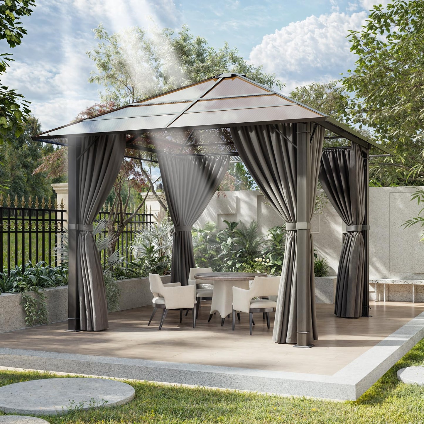 Devoko Gazebo 3 x 3 Waterproof Stable Winterproof Aluminium Garden Gazebo with Fixed Roof Protection UV Suitable for Outdoor Scenes Grey