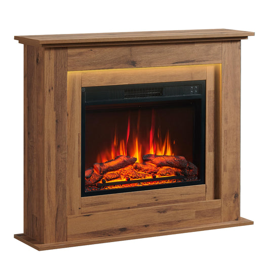 BALDERIA Finn Electric Fireplace, Electric Standing Fireplace, 3D Flame Effect, LED Ambient Lighting, Heating 2000 W, Timer, Thermostat, Start Control, Open Window Battery, Remote Control, Dark Oak