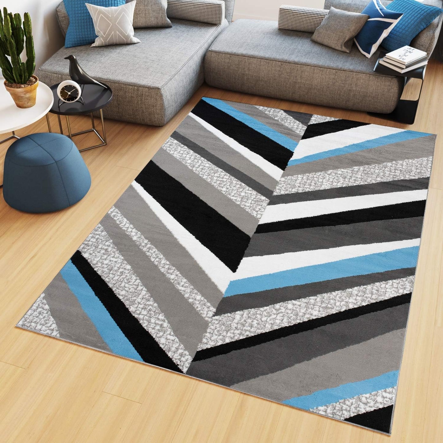 TAPISO Maya Kollektion Teppich Kurzflor Modern Grau Weiß Dunkelgrau Schwarz Blau Meliert Figuren Design Wohnzimmer Schlafzimmer Jugendzimmer ÖKOTEX 120 x 170 cm