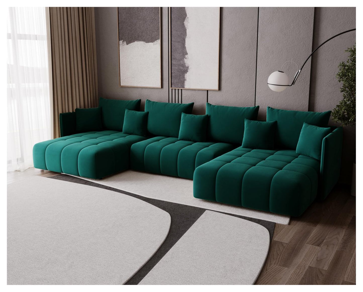 U-Shape Corner Sofa Gona U with Sleep Function - Large Sofa Bed 346 × 188 cm - Sofa with Bed Box - T30 Foam - Automatic Folding Function, Easily Extendable - Monolith 97 (Graphite)