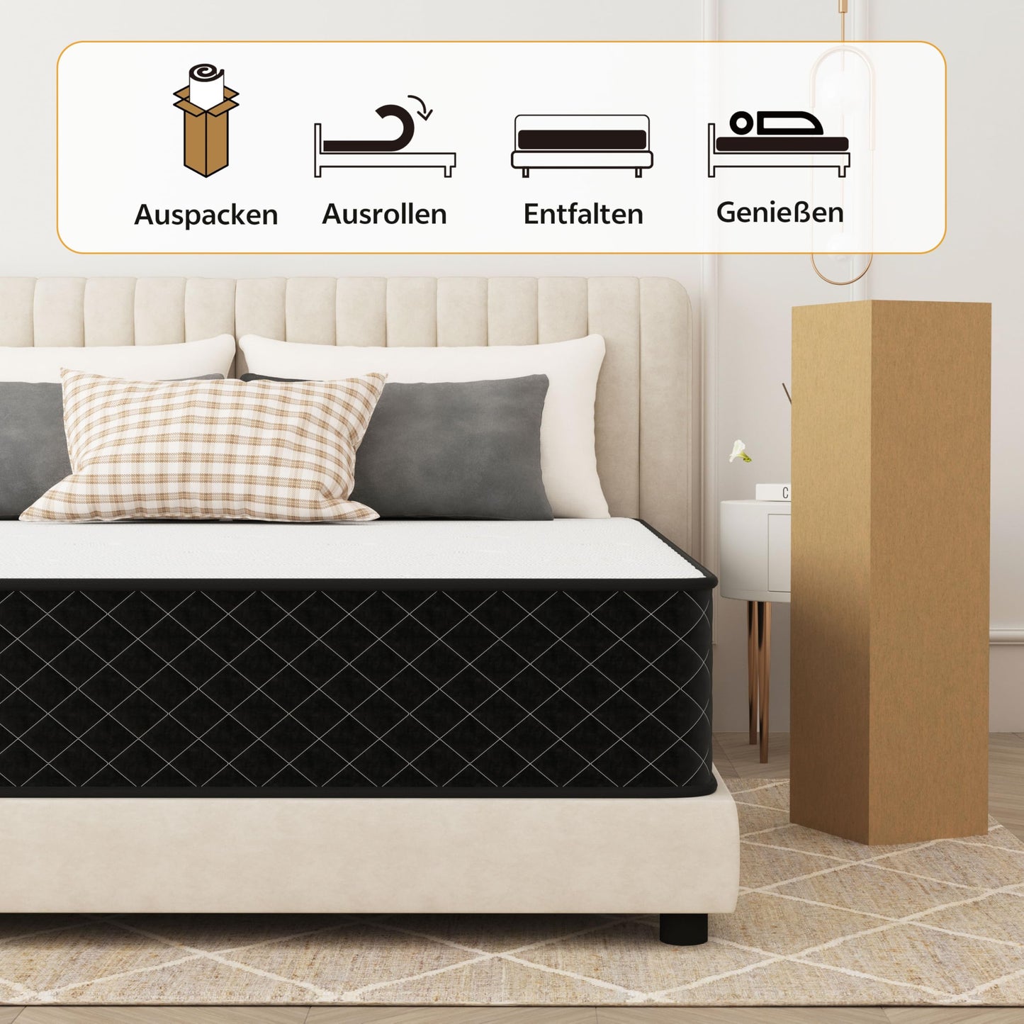 PurrJoys Mattress, 140 x 200 cm, Height 25 cm, Pocket Sprung Core, H3 and H4, 7-Zone, Breathable, Oeko-Tex Certified, for Side Sleepers and Back Sleepers