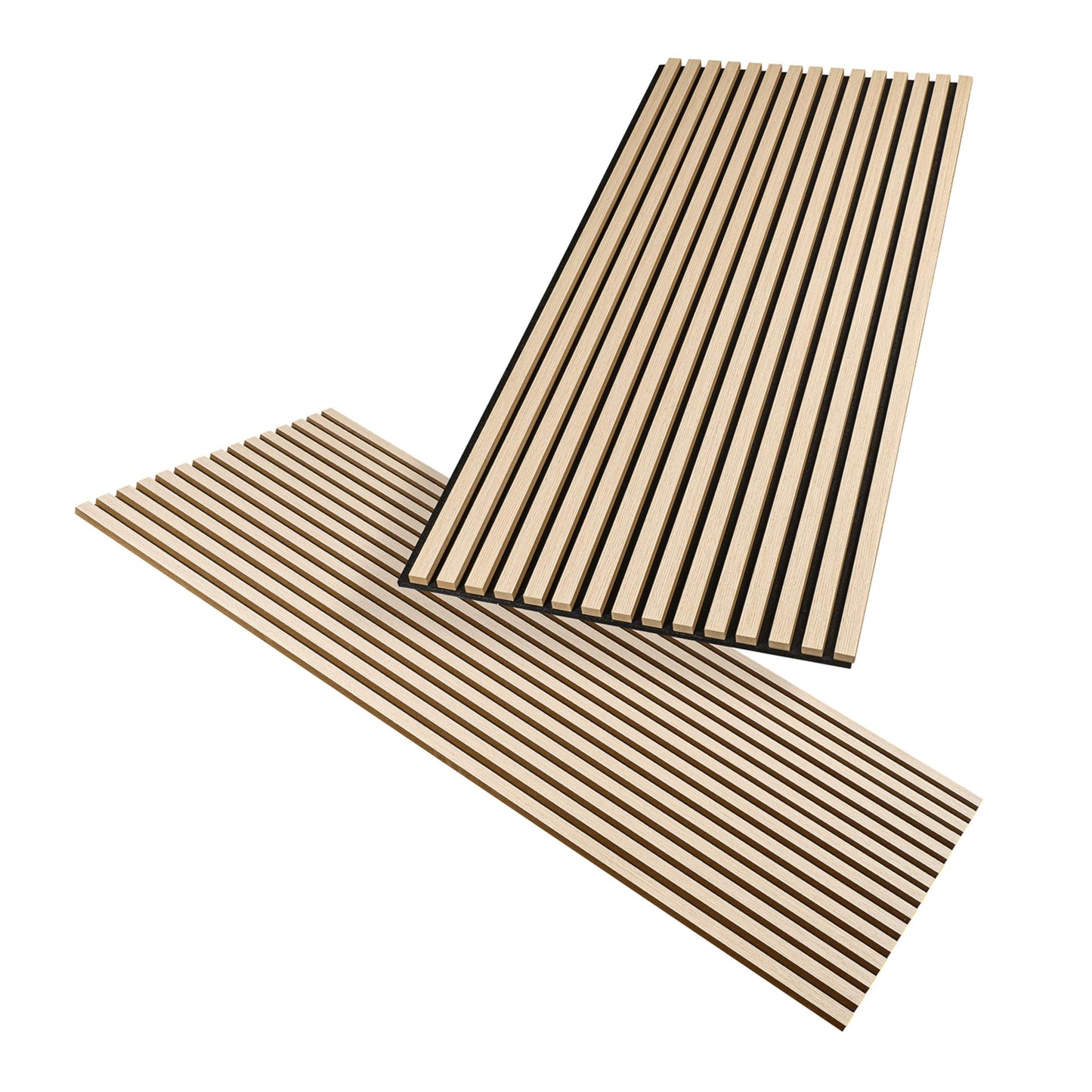 Acoustic Panels Wood 240 x 60 cm, Colour: Grey, Wall Panels Wood, 3D Slat Wall Made of Wood Veneer on Acoustic Felt, Acoustic Panels 2400 x 600 mm