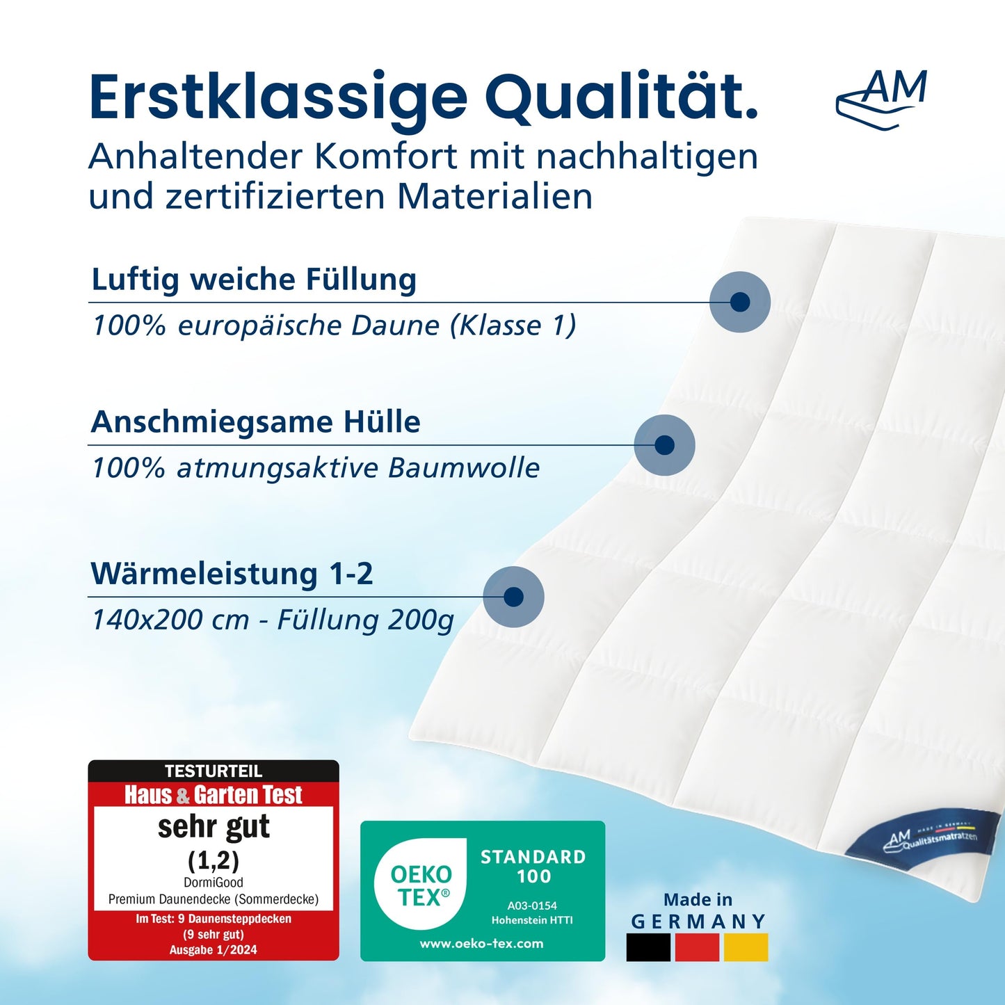 100% down - high-quality down duvet 135 x 200 cm for the transitional period - warm transition duvet 135 x 200 - for spring and autumn - cotton inlay