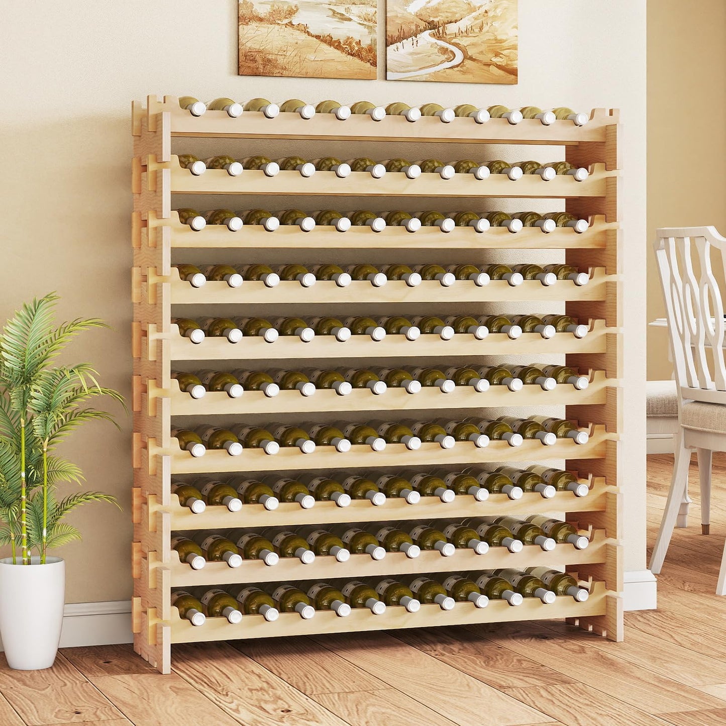 COSTWAY Wine Rack Wood Stackable Bottle Rack for 72 Bottles, Wine Rack with 6 Levels, Wooden Shelf, Bottle Stand for Kitchen, Dining Room, Bar, Basement, 119 x 29 x 72 cm