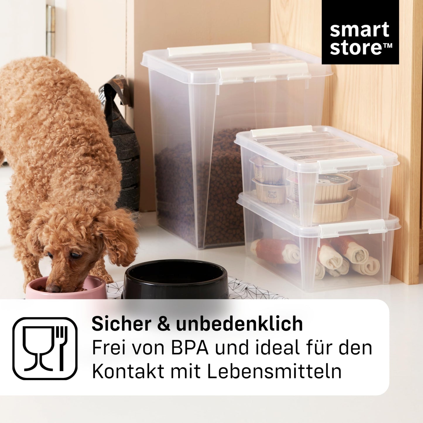 SmartStore Storage Box with Lid, 14 Litres, Pack of 4, Reinforced, Large, Transparent, Food Safe, with Clip Closure, Stackable, BPA-Free Plastic, 40 x 30 x 18 cm (L x W x H)