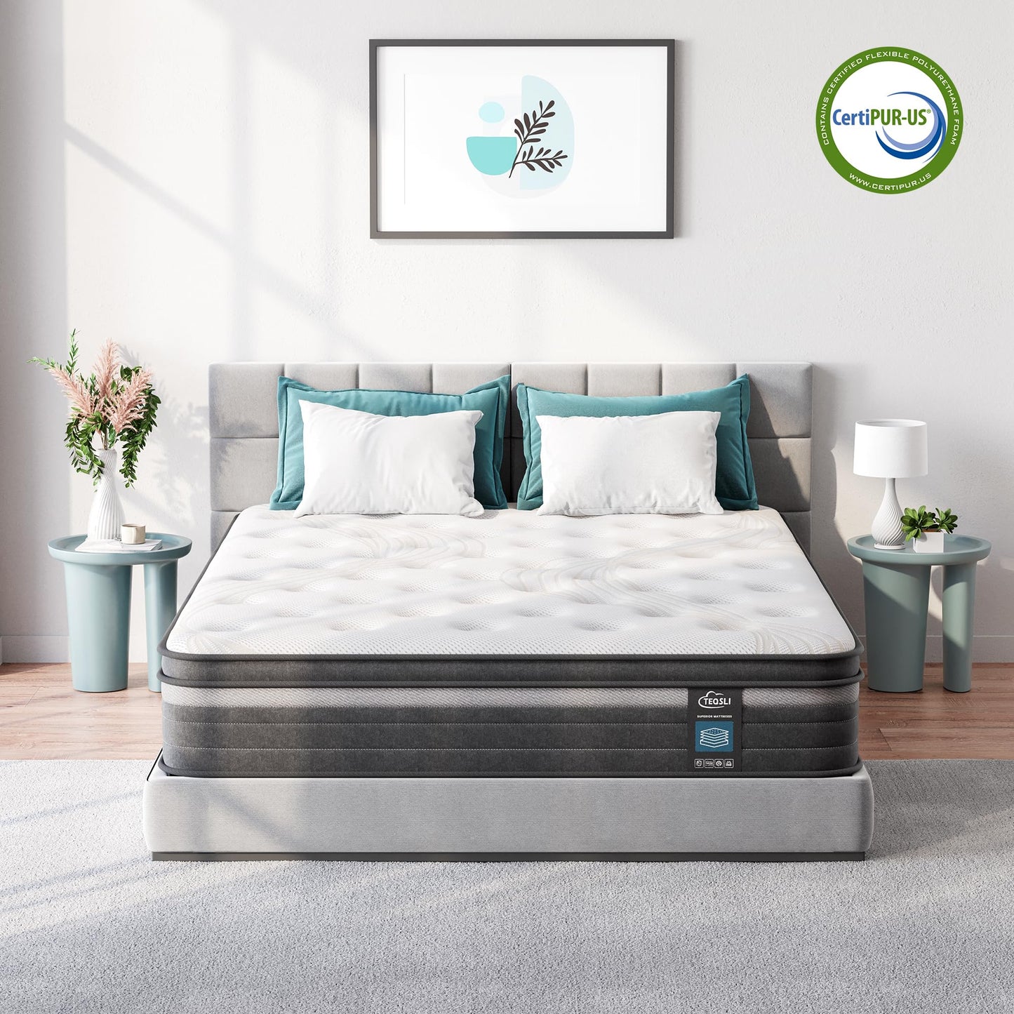 TeQsli Gel Pocket Spring Mattress 180 x 200 cm 25 cm Height 9-Zone Mattress H3 H4 Hardness Orthopaedic & Ergonomic Spring Mattress with Gel Memory Foam, Oeko-Tex & CertiPUR Certified