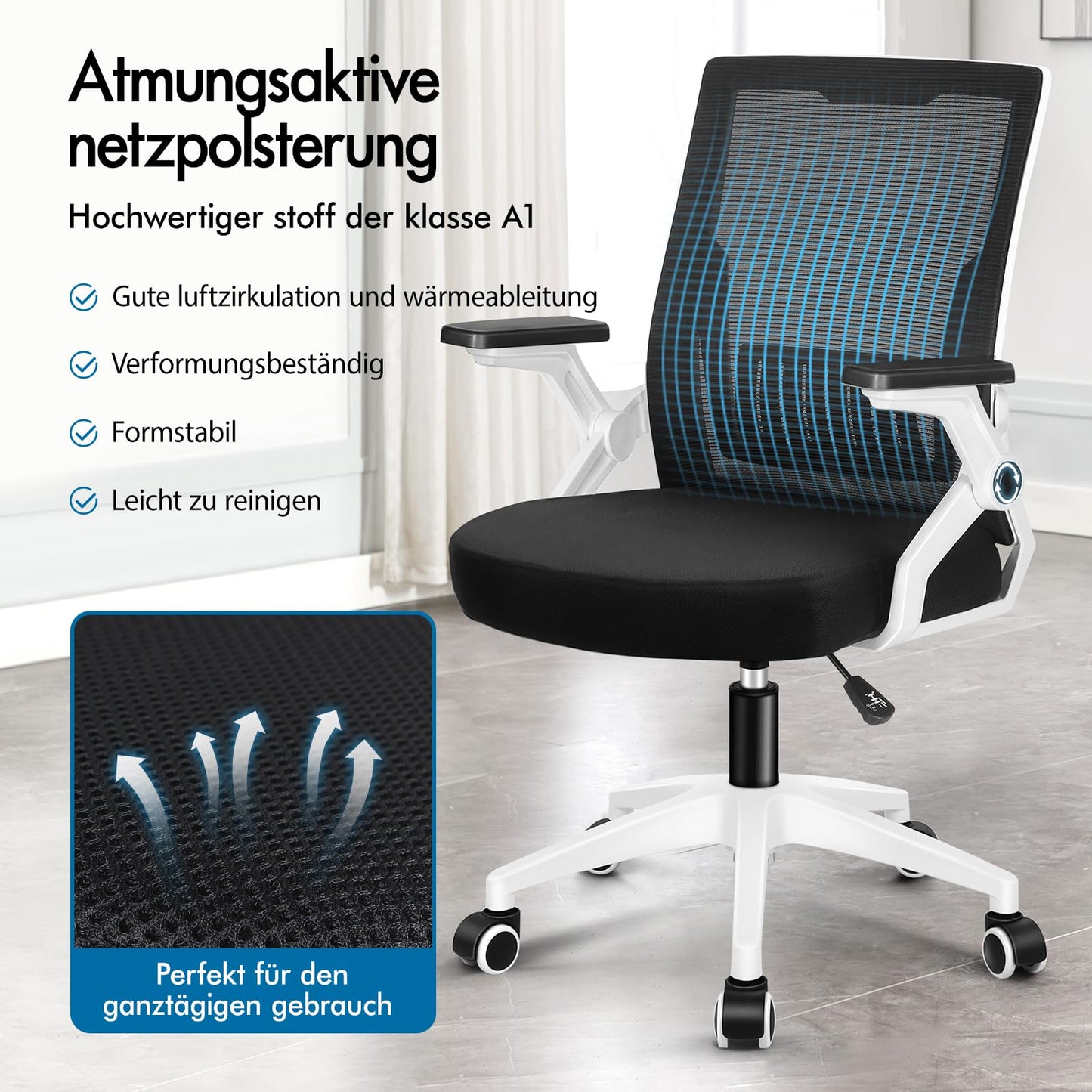 ALFORDSON Ergonomic Office Desk Chair, Computer Chair with Dynamic Lumbar Support, Tilting Swivel Chair with Flip Up Armrest, Black