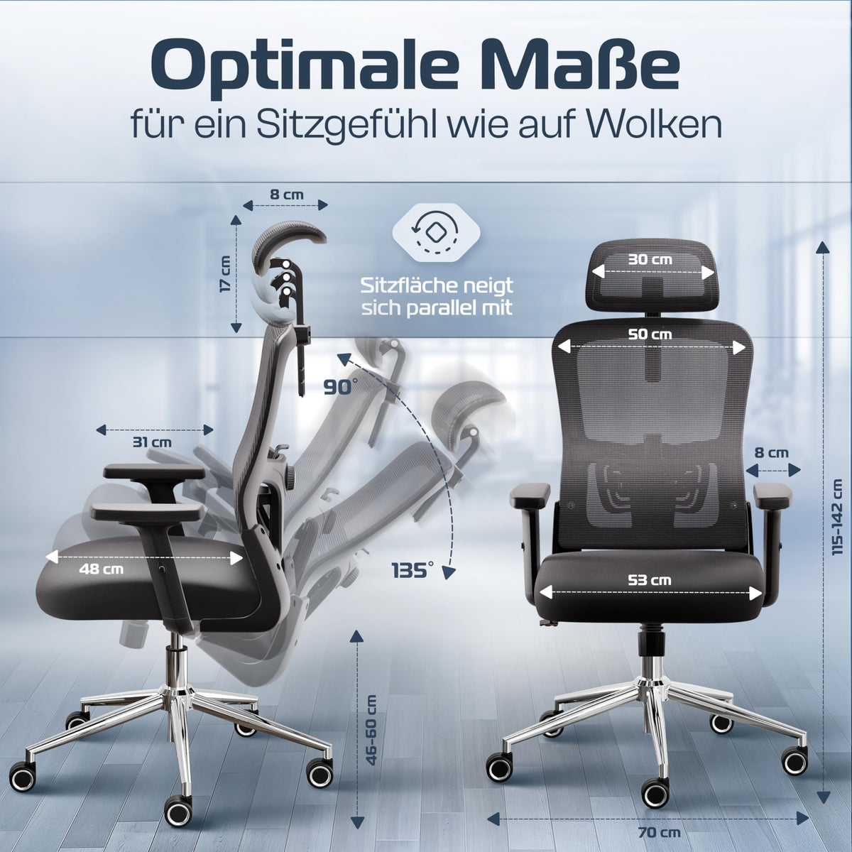 CLOUVOU BrightSeat Ergonomic Office Chair [Test Winner] Desk Chair 100% Individually Adjustable Office Chair & Gaming Chair Computer Chair Home Office Chair Ergonomic Swivel Chair 150 kg