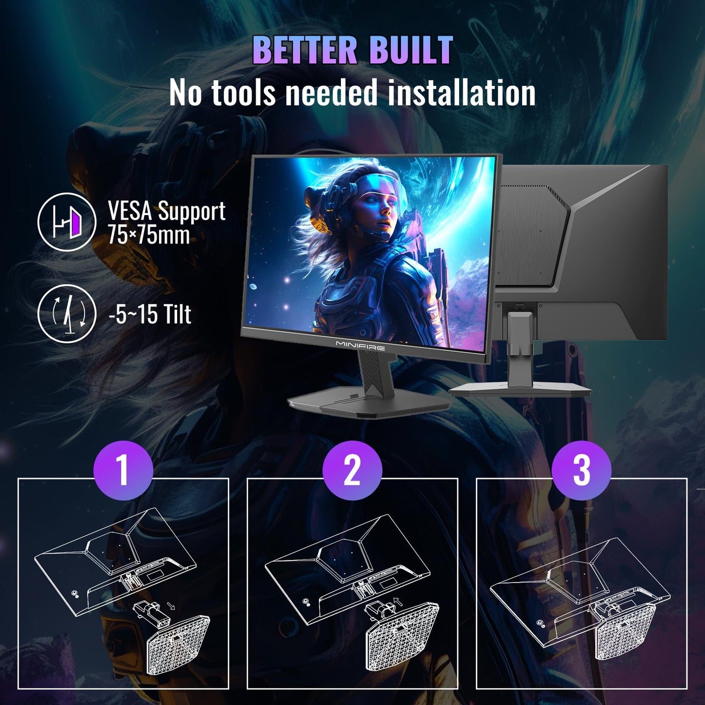 Minifire Curved Monitor 27 Inch 100Hz, PC Screen with Speaker -1500R FHD (1920 x 1080p) VA Panel, MPRT 1ms, sRGB110%, Less Blue Light, HDMI 1.4, Type-C 2.5W, Supports VESA - Black