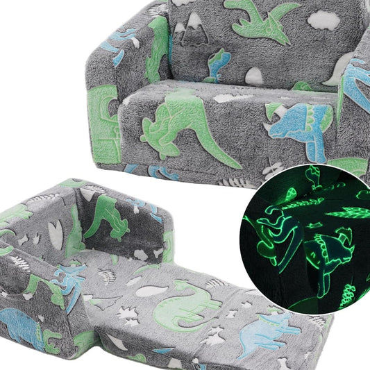 Children's Sofa, 2-in-1 Children's Sofa Fold-Out Sofa Bed, Removable and Washable, Mini Play Sofa for Boys and Girls Children's Room, Dinosaur Pattern