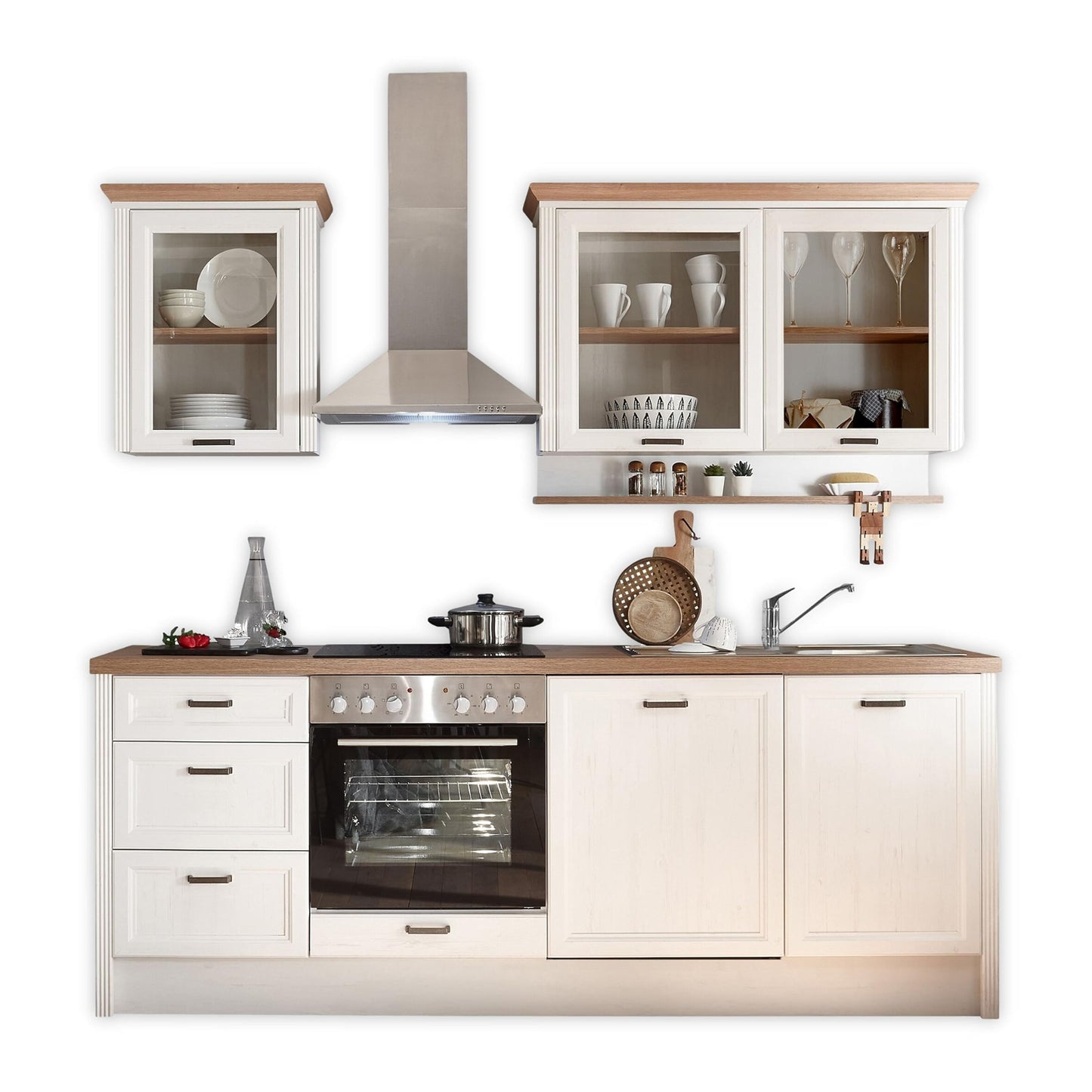 Jasmin Modern Kitchen Unit without Electrical Appliances in Light Pine Artisan Oak Look - Spacious Fitted Kitchen in Country House Style - 344 x 228 x 60 cm (W x H x D)