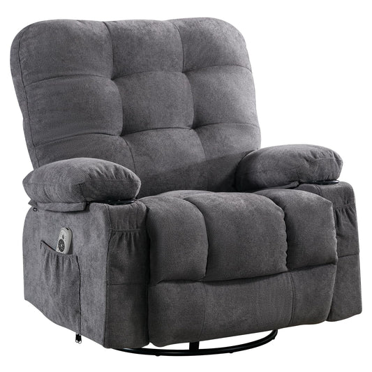 Bosmiller Relaxsessel mit Liegefunktion Massagesessel Oversize Fernsehsessel 360°Drehbarer Liegesessel Heizung Verstellbar Sessel Stoff