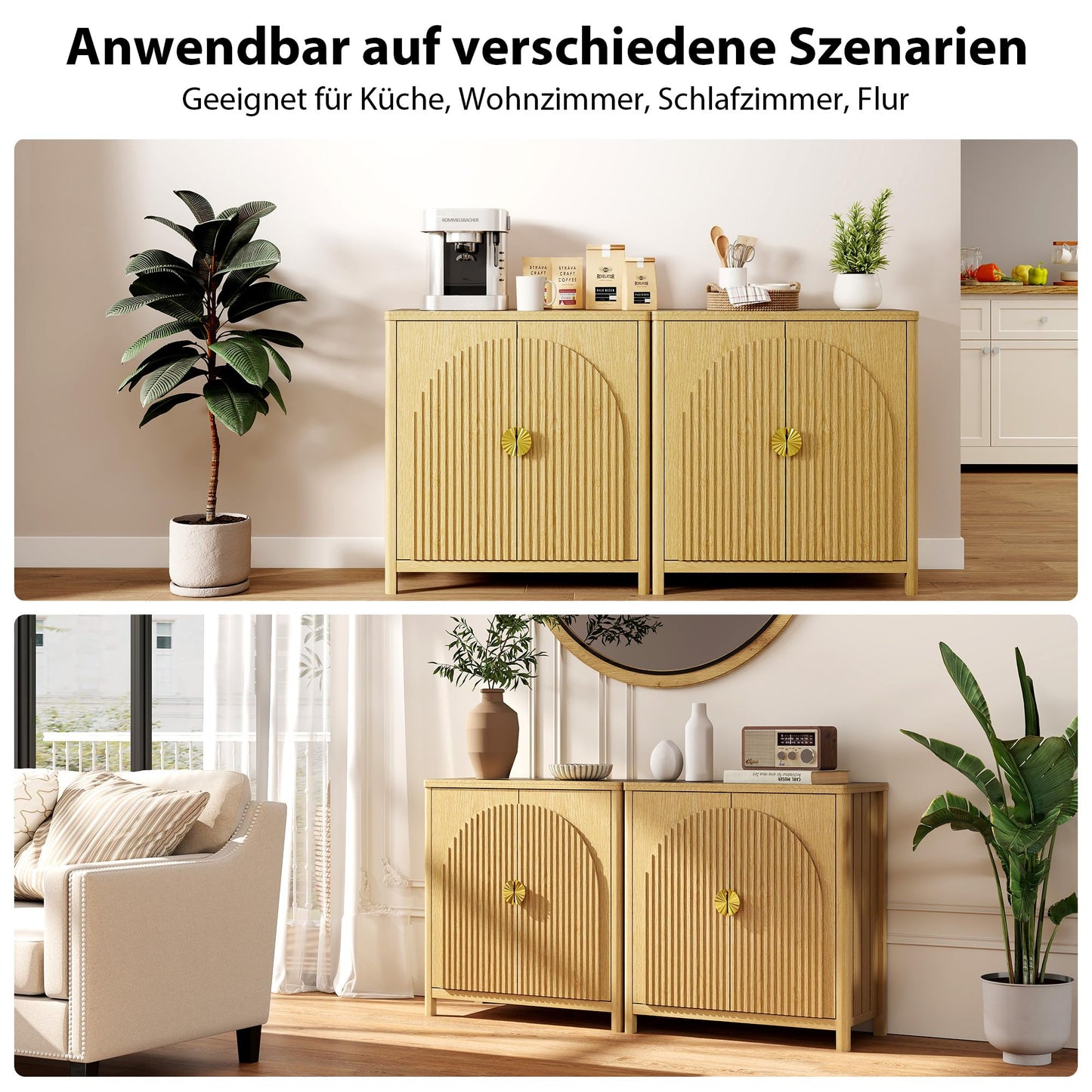 Lvifur Sideboard, Küchenschrank mit 2 Türen für Wohnzimmer, Küche, Esszimmer,80cm Breit Küchenbuffet aus Holz mit Arbeitsplatte & Ausreichend Stauraum für Flur