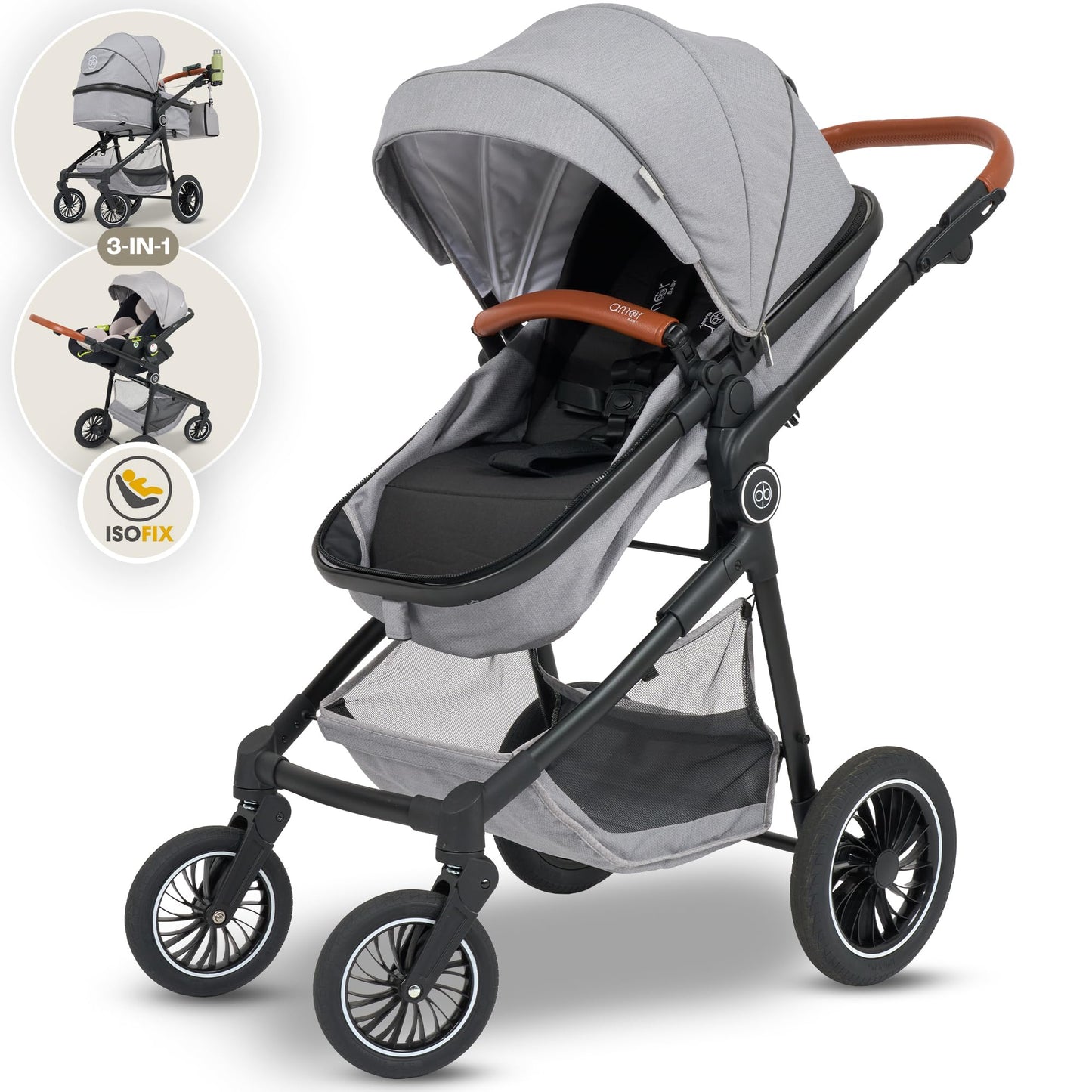 3-in-1 Pushchair and Car Seat with Baby Seat Chassis Combination Set | Stroller Baby | Isofix Station & 5-Point Safety Belt Pram Buggy Travel Buggy | Baby Pram