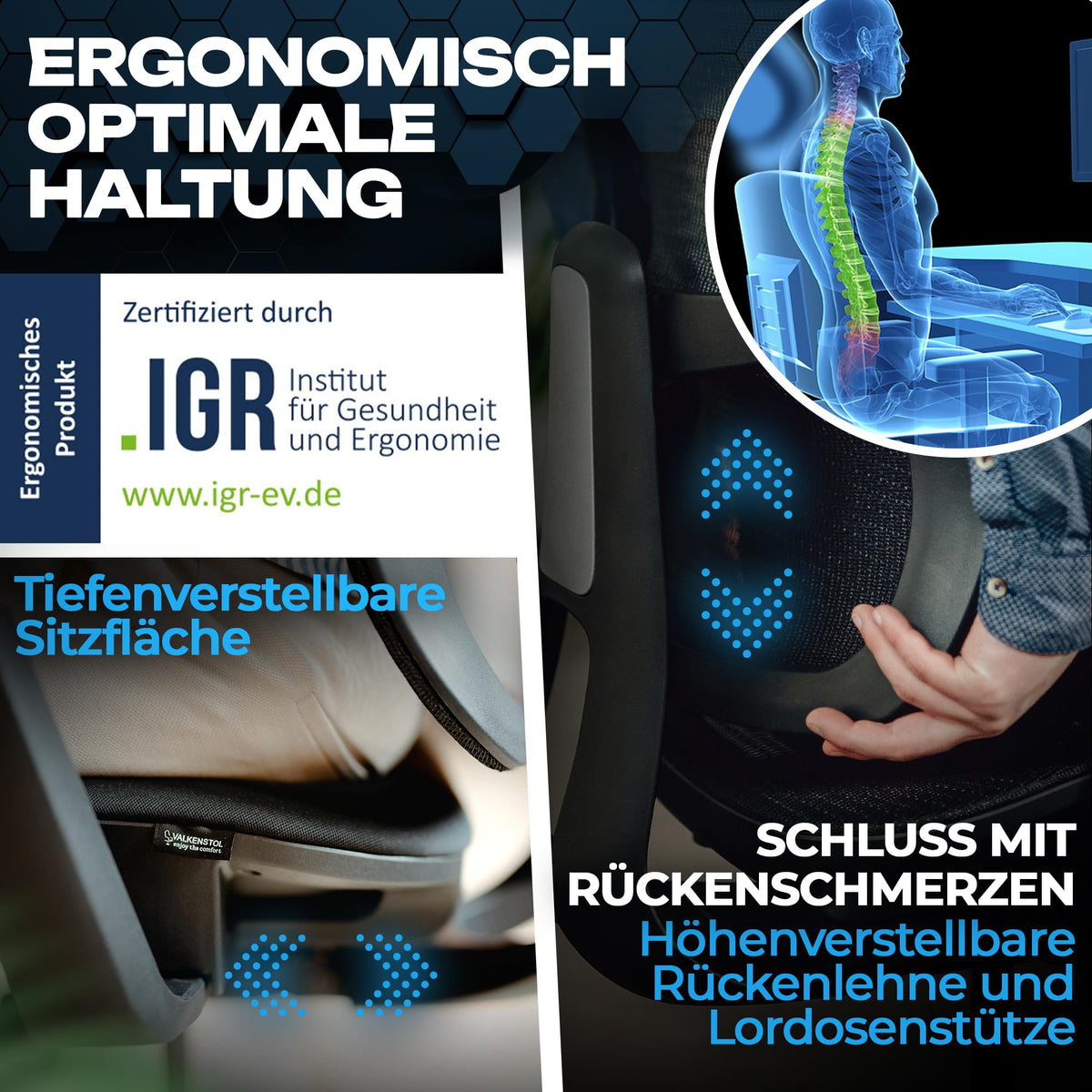 M2 Ergonomic Office Chair, Test Winner with Adjustable Armrest without Headrest for Maximum Freedom of Movement, Back-Friendly, Comfortable Desk Chair for Office and Home Office Chair