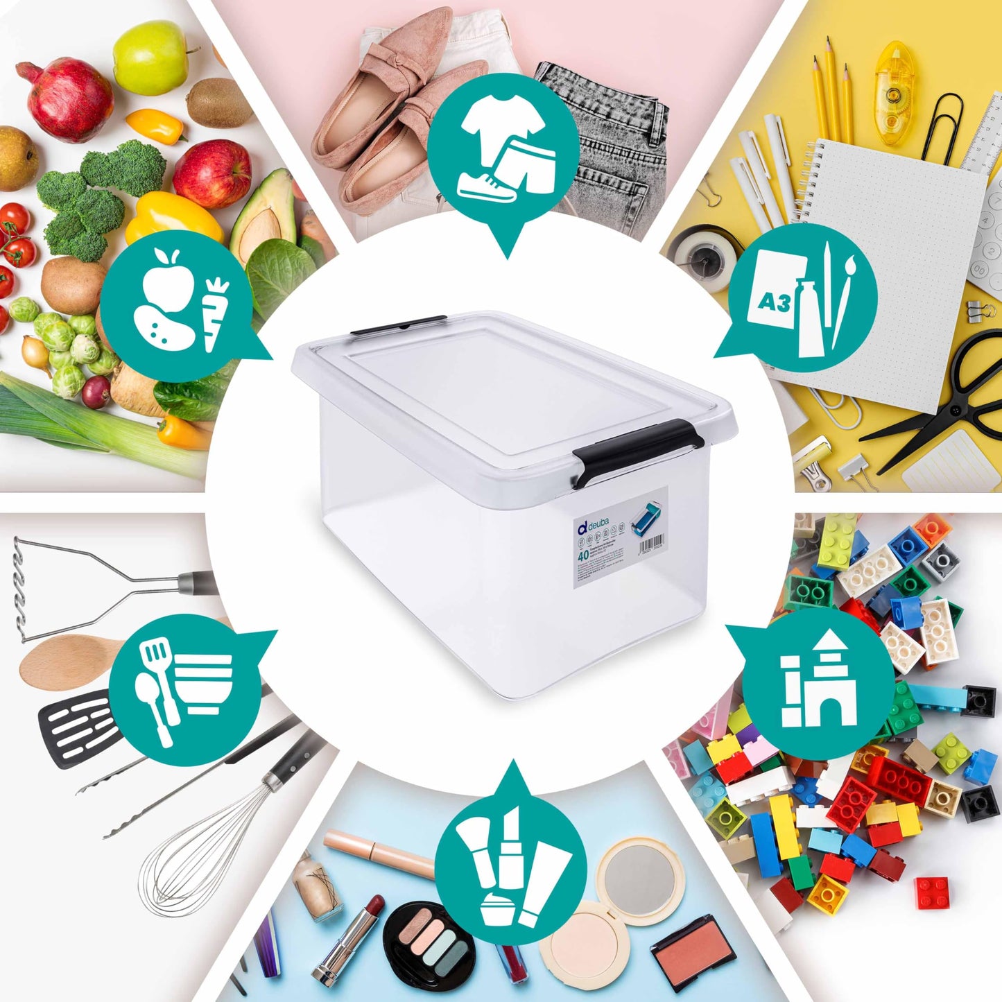 Deuba 10 x Storage Boxes with Lids 12.5 L Box Plastic Boxes Food Safe BPA Free Click Lock Transparent Stackable Kitchen Bedroom