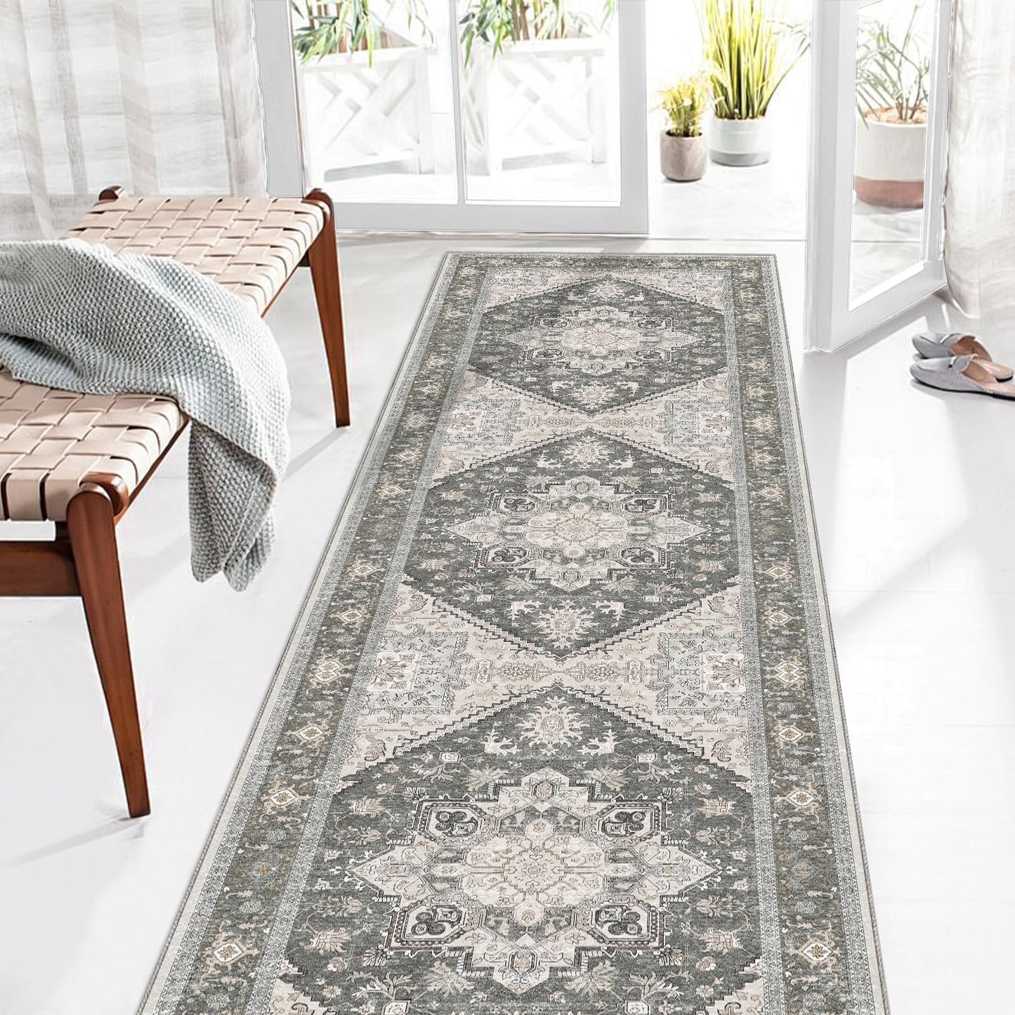 OPPODREAM Soft Area Rugs 4x6, Low-Pile Washable Rugs 4x6 with Non Slip Backing, Faux Cashmere 4 x 6 Throw Carpet, Purple