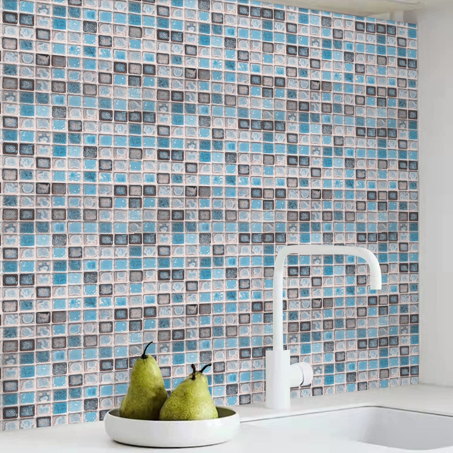 Hode Pack of 10 Adhesive Tiles, Kitchen Marble, 60 x 30 cm, Self-Adhesive Tiles, White, Waterproof, Wall Panels, Self-Adhesive for Kitchen Splashback, Bathroom, Living Room, Wall Tiles