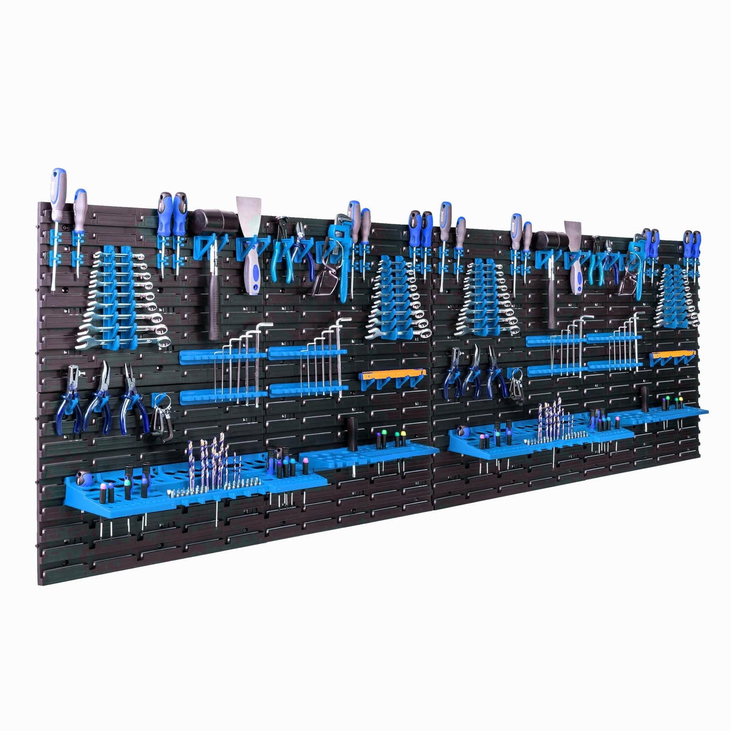 Storage System Wall Shelf 230 x 78 cm, Tool Holders, 46 Pieces Stacking Boxes, Storage Shelves, Storage Boxes, Extra-Strong Wall Shelves, Expandable Workshop Shelving, Workshop Shelves