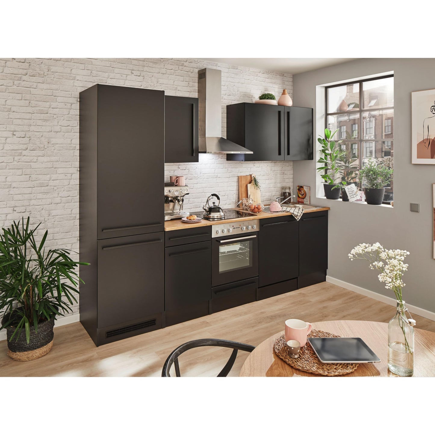 Jazz 8 Modern Kitchen Unit without Electrical Appliances in Anthracite, Artisan Oak Look, Spacious Fitted Kitchen with Lots of Storage Space, 220 x 211 x 60 cm (W x H x D)