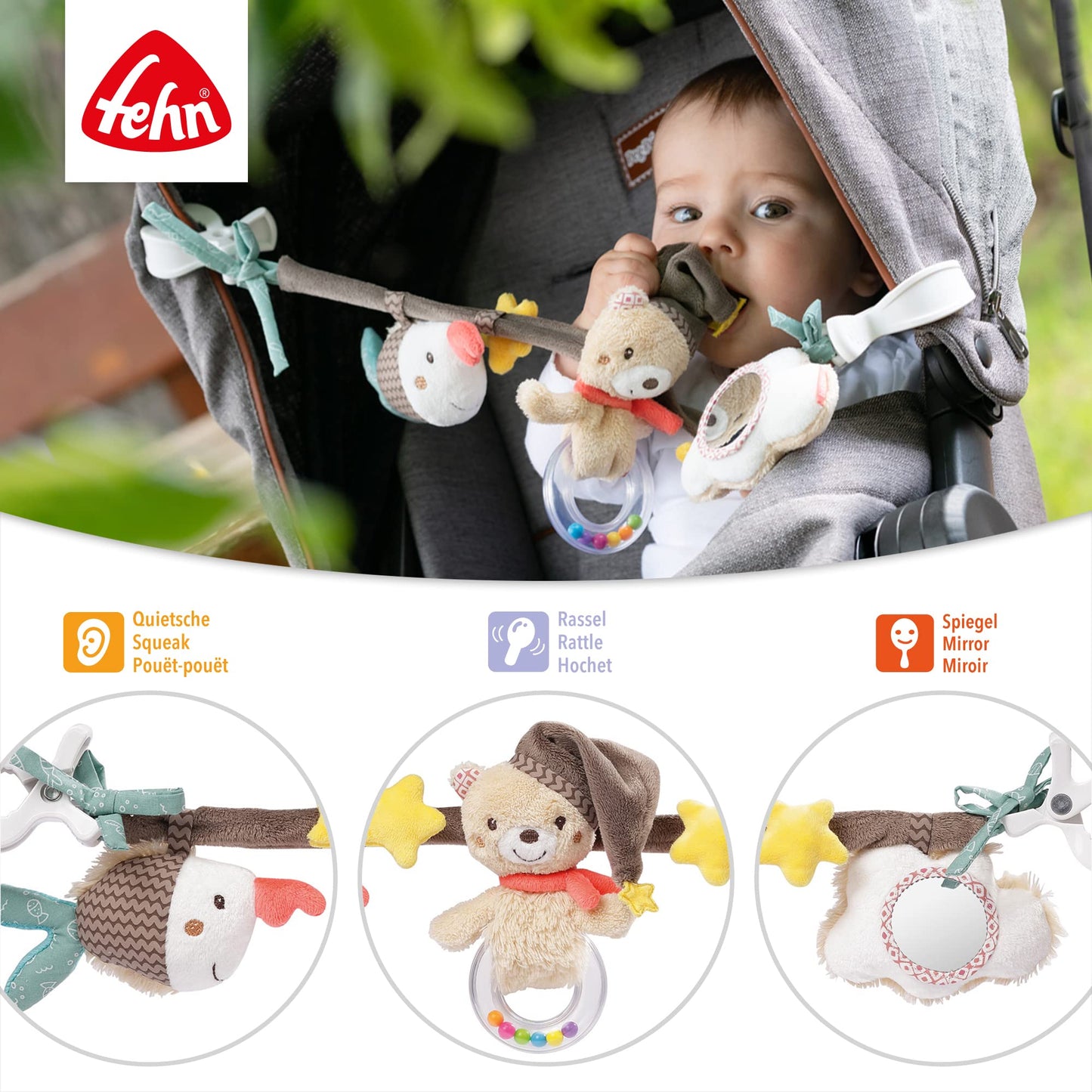 Fehn Garden Dream Pram Toy Attachment, 068429 Aiko & Yuki multicoloured