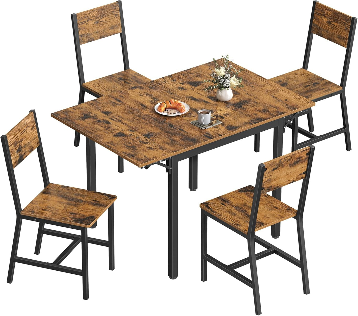 VASAGLE Dining Table Folding Kitchen Table 2-4 Seater Small Space Vintage Brown Ink Black KDT077B01